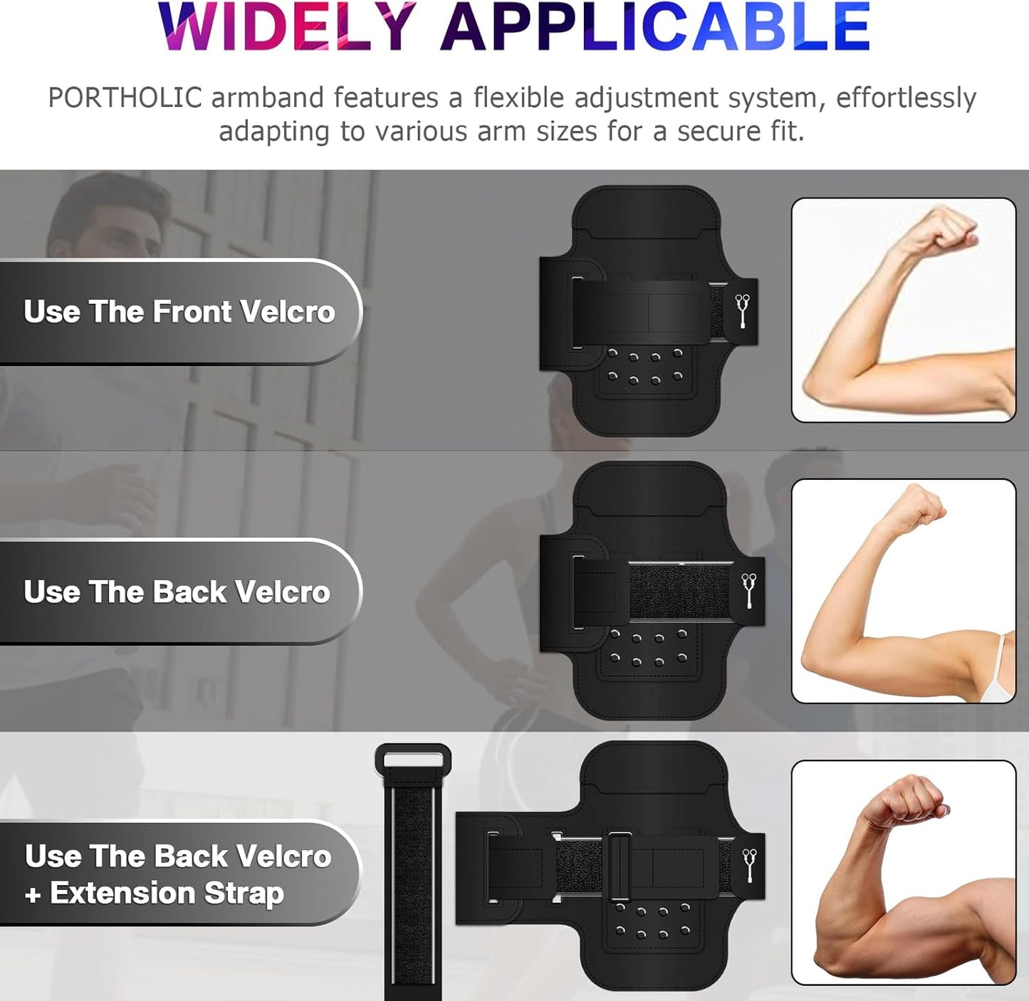 PORTHOLIC 2025 Running Armband Water Resistant Sports Phone Holder Case with Extension Strap, Key Card Slot Up to 6.9" Phone for iPhone 17/16/15/14/13 Plus Air Pro Max XR/XS, Galaxy S25/24/S10