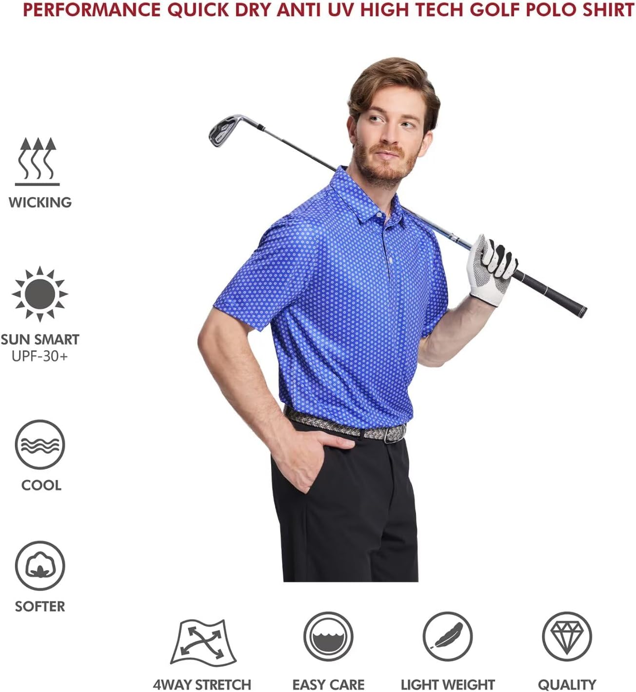 Men's Golf Polo Shirts Short Sleeve Striped Performance Moisture Wicking Dry Fit Golf Shirts for Men