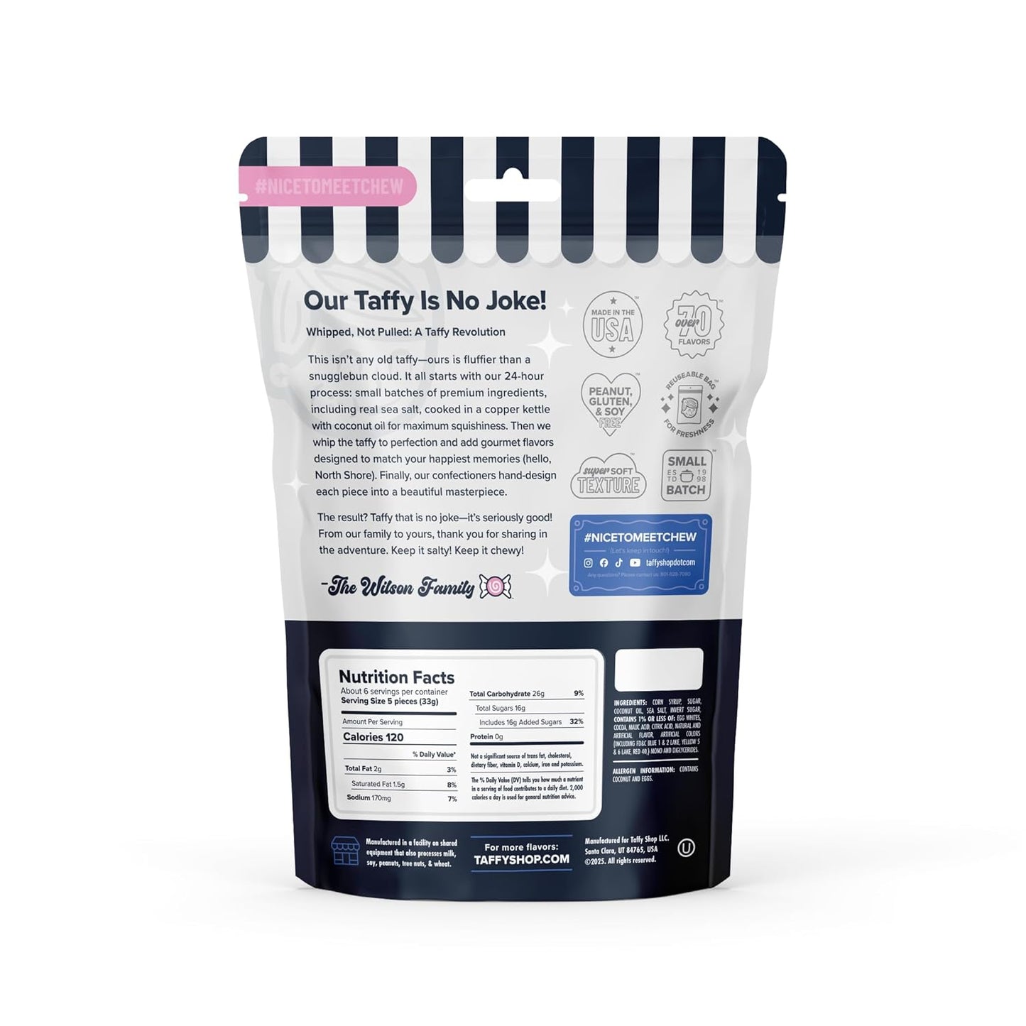 Taffy Shop Bluebaffy Taffy, Blueberry Salt Water Taffy – Gourmet Soft Chewy Candy, Bulk Sweet Snack, Fresh Gift & Gluten-Free, 140 Individually Wrapped Pieces (32oz)