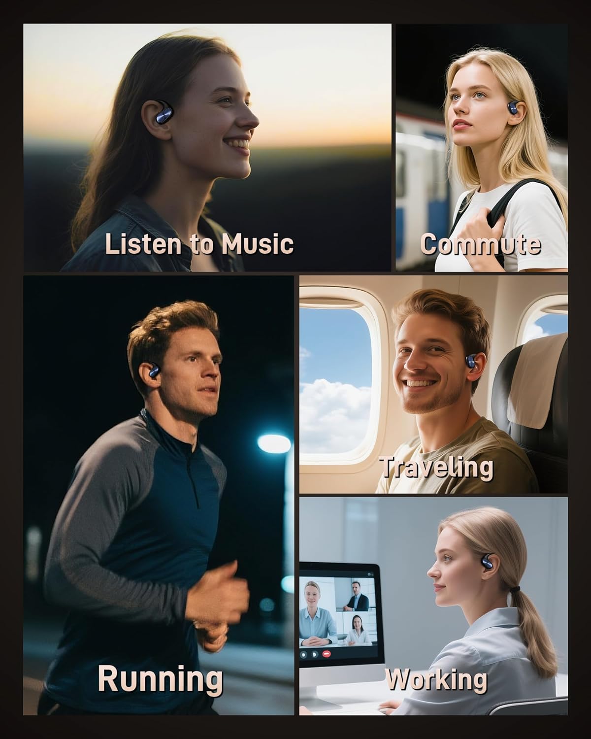 Open Ear Headphones, Bluetooth Wireless Open Ear Earbuds (0.3oz Lightweight) with 15mm Drivers, 45H Playtime, IPX5 for Sports, Fitness, Cycling, Running, Travel, Driving