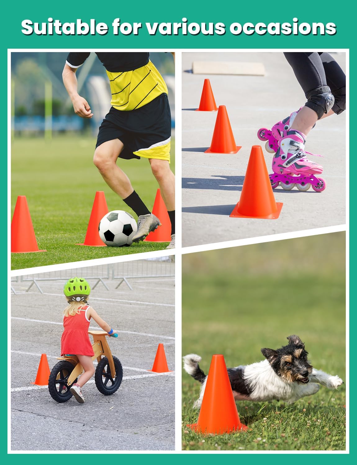 GHB Soccer Cones 7" 9" of 12 24 Pack Disc Soccer Sport Cones Training Field Marker Agility Cones for Basketball, Coaching, Practice Equipment Includes Drills Guide