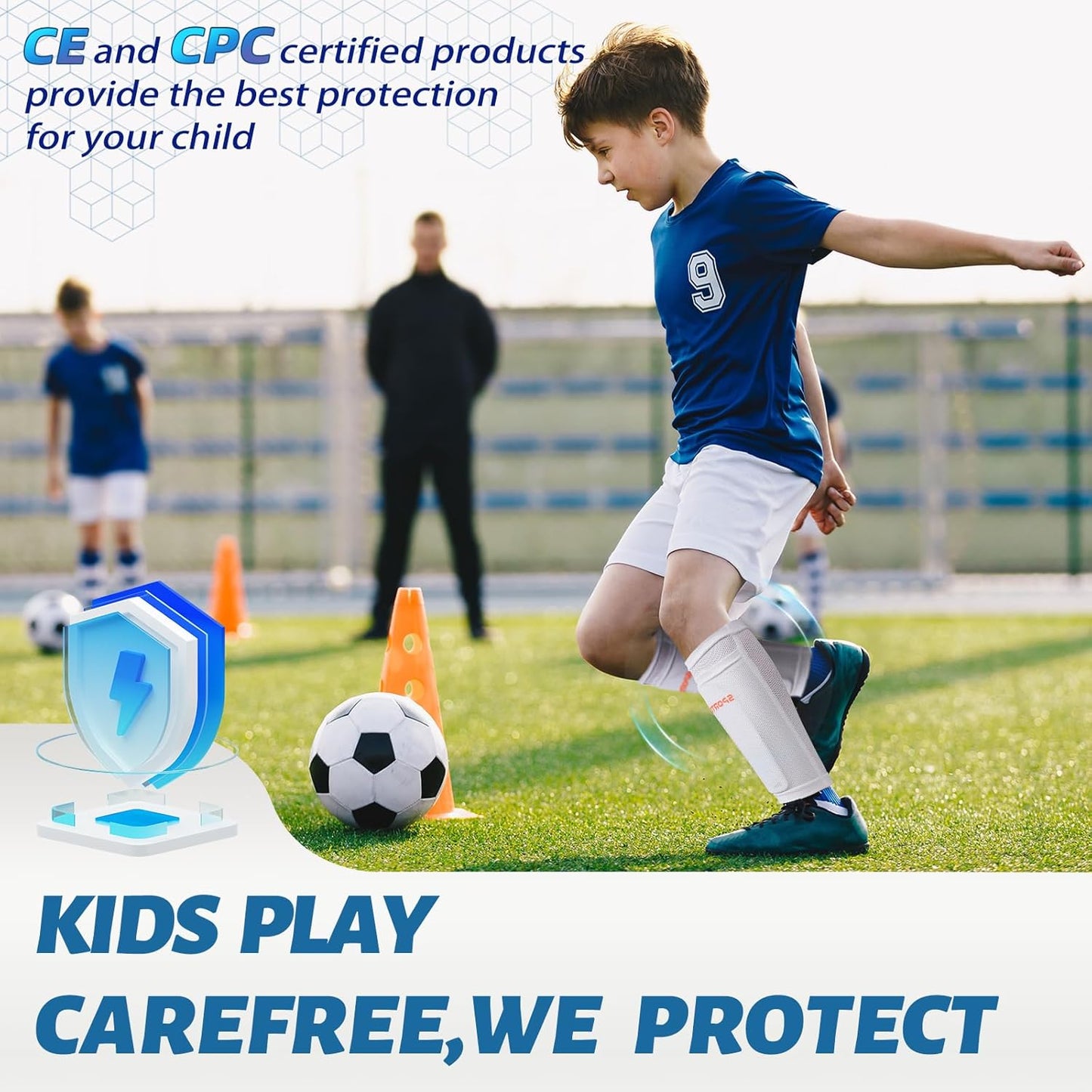 Sportout Soccer Shin Guards - Shin Guards Soccer Kids Youth Adult Protective Shin Pads with Sleeves and Insert Pocket for Boys Girls for Age 4-6, 6-8, 8-10,10-12,12-14,14-Adult