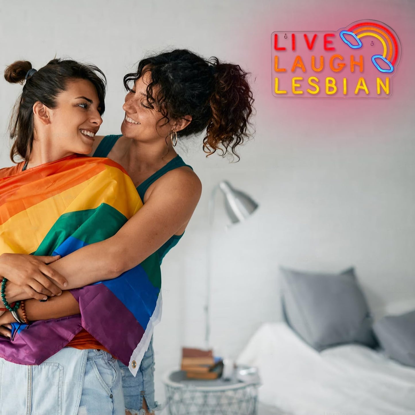 Live Laugh Lesbian Neon Sign Lesbian Neon Light Rainbow LED Neon Lights Gay Pride Day LED Neon Lights for Gay Lesbian Bar Bedroom Store Decoration