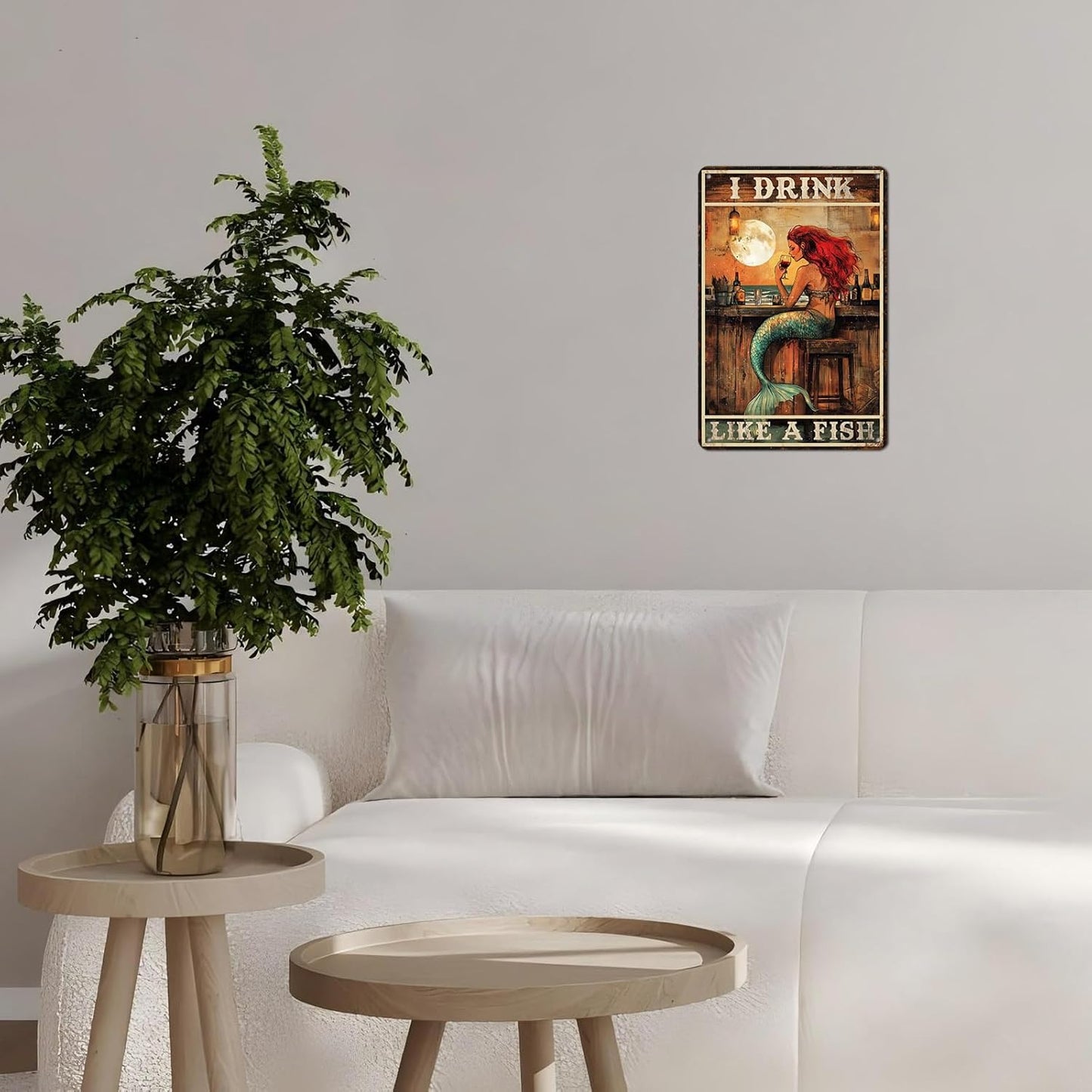 Vintage Mermaid Tin Sign I Drink Like A Fish Retro Wall Decor Decorations for Home Funny Wine Lover Nostalgic Metal Poster Indoor Store Cafe Toilet Kitchen Garden Bar Pubs Man cave 12 * 8inch