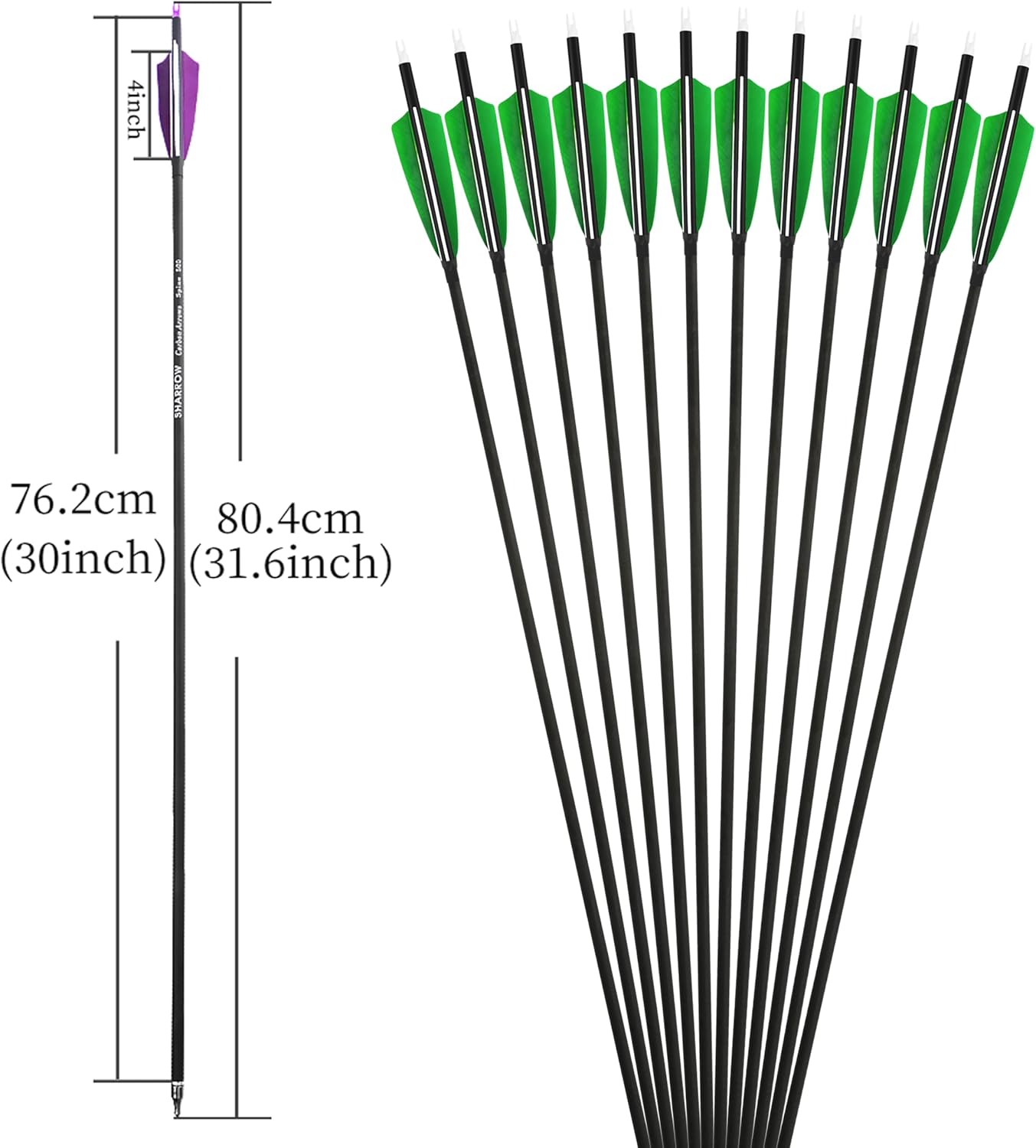 ZSHJGJR 30 Inch Archery Carbon Arrows Hunting Arrows with 4” Turkey Feather Target Practice Arrows Spine 500 for Compound & Recurve &Traditional Bow 6/12pcs