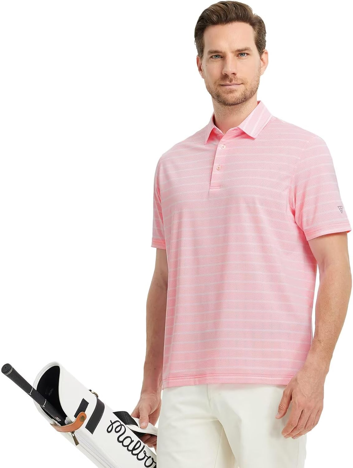 M MAELREG Golf Shirts for Men Short Sleeve Dry Fit Casual Striped Performance Moisture Wicking Collared Mens Polo Shirts