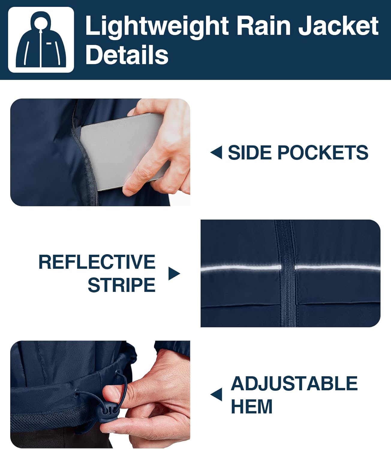 SWISSWELL Rain Jacket Men Waterproof Windbreaker, Lightweight Hooded Raincoat for Daily Casual