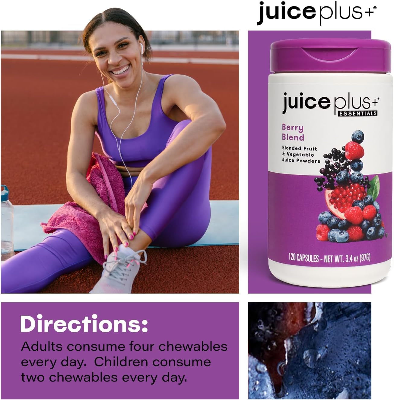 Juice Plus+ Berry Blend Soft Chews - Tasty, Vegan Gummies for All Ages - Nutrients from 12 Superfood Ingredients Including Elderberry, Raspberry, Bilberry, Blueberry & More - 120 Chewables