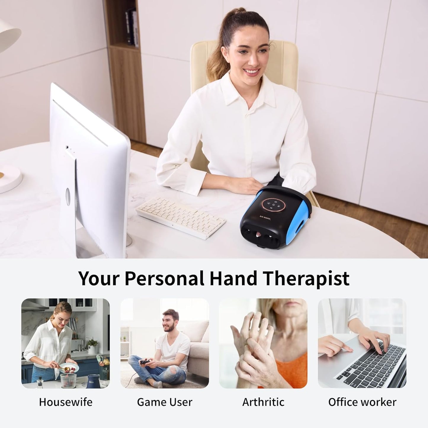 FIT KING Hand Massager, Finger Wrapped Design for More Relaxation, Large Space for Both Men and Women, Ideal Gift (Blue)