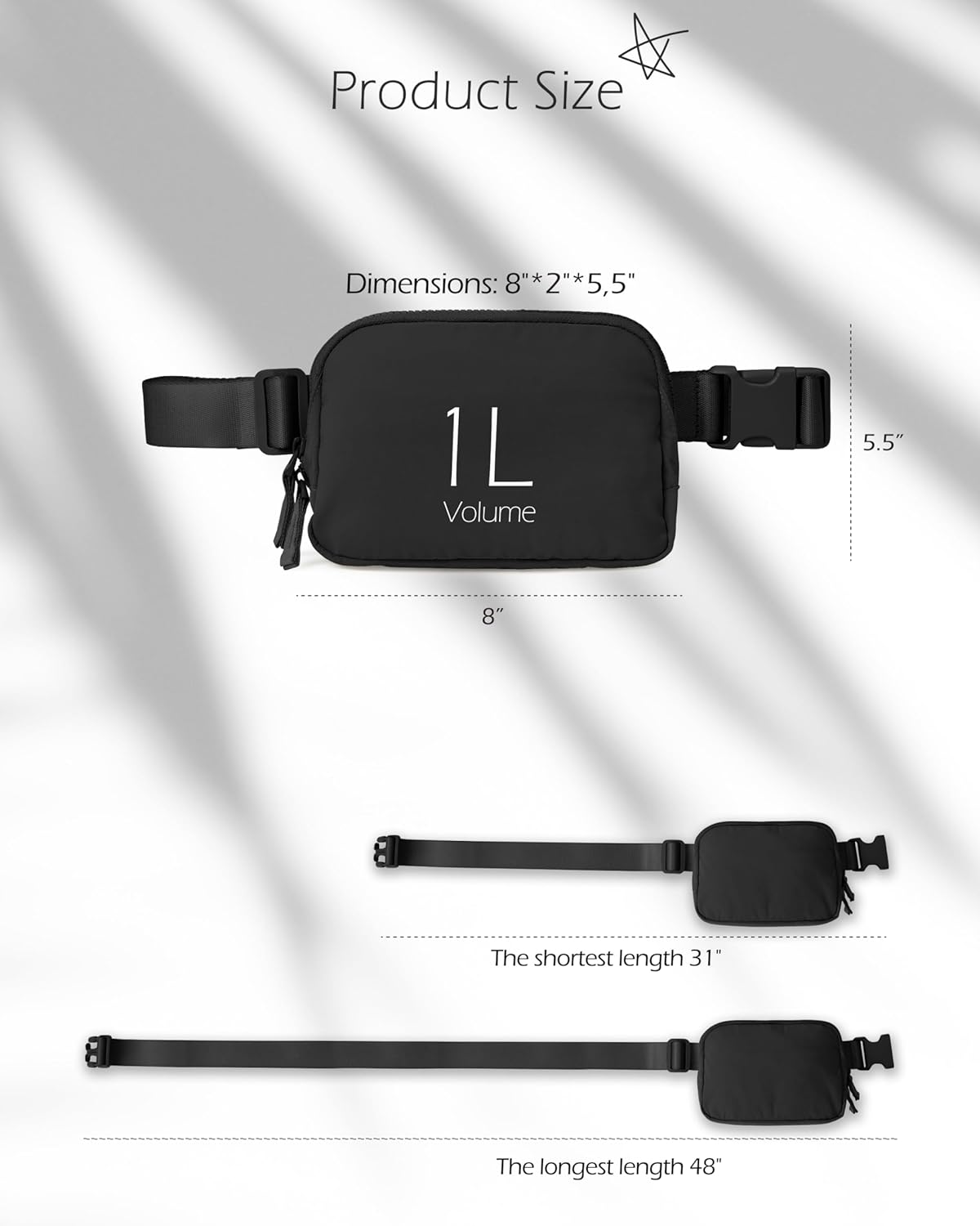 ODODOS Unisex Mini Belt Bag with Adjustable Strap Small Fanny Pack for Workout Running Traveling Hiking, Elegant Black