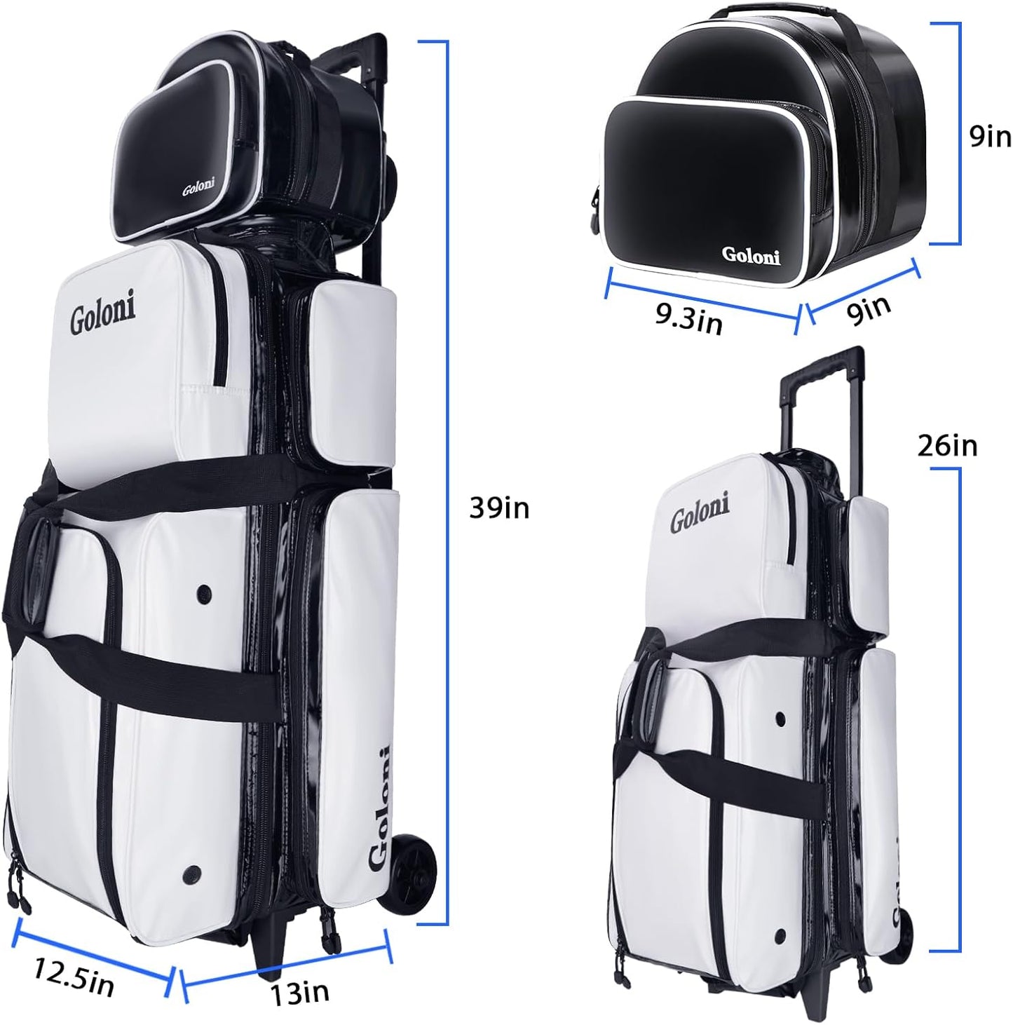 4 Ball Bowling Bags with Wheels,3 Ball Bowling Bag + 1 Ball Tote,Separate Shoe Compartment for Shoes (Up To US Men Size 16)