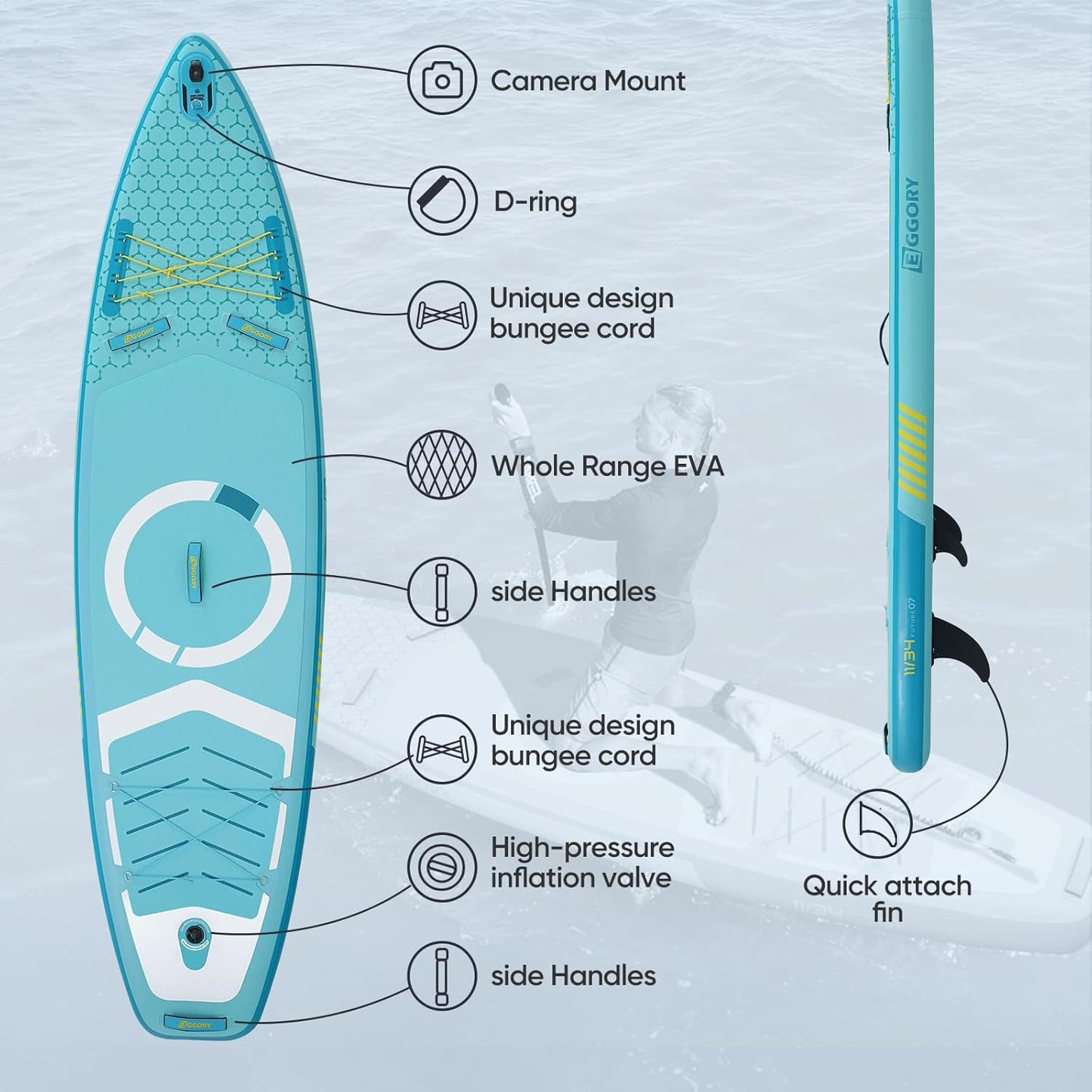 Inflatable Paddle Board,Stand Up Paddle Board Set, Extra Wide SUP Board with Removable Fin, Floating Paddle, Hand Pump, Waterproof Phone Pouch,Traveling Board