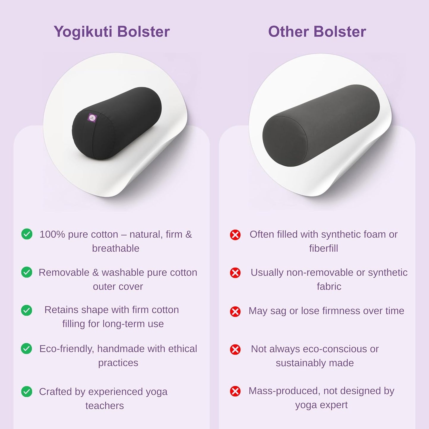 Yogikuti Iyengar Yoga Bolster for Restorative Yoga and Meditation – Lightweight Cotton Support Pillow with Handle for Easy Carry, Versatile for Pose Modification, Balance, Back Relief, and Relaxation