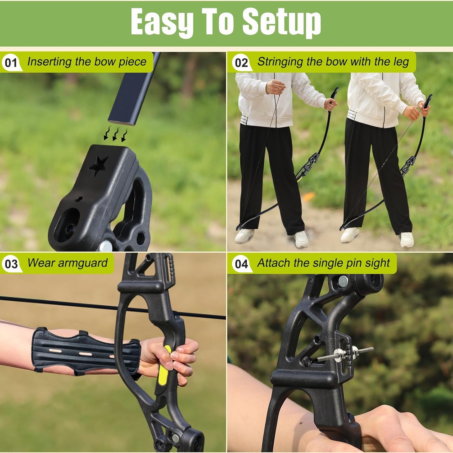 Bow and Arrow Set for Teens Beginners Adults Archery Recurve Bow, Upgraded Arrow Rest, Soft Silicone Finger Guard, 18lbs Longbow Kit with 6X Arrows Backyard Games Gift for Outdoor