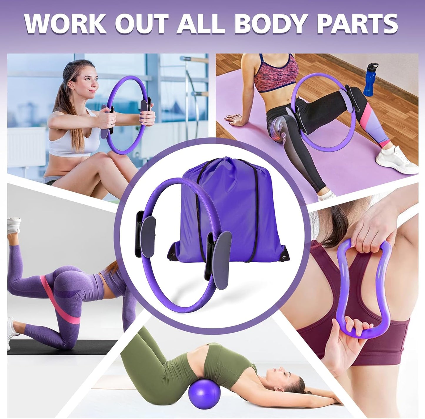 Ideal Swan Pilates Ring Essentials Kit for Women, Home Workout Equipment Set with 9.8” Ball, Resistance Bands, Accessories, Pilates Set for Legs Arms and Thighs(13 PCS)