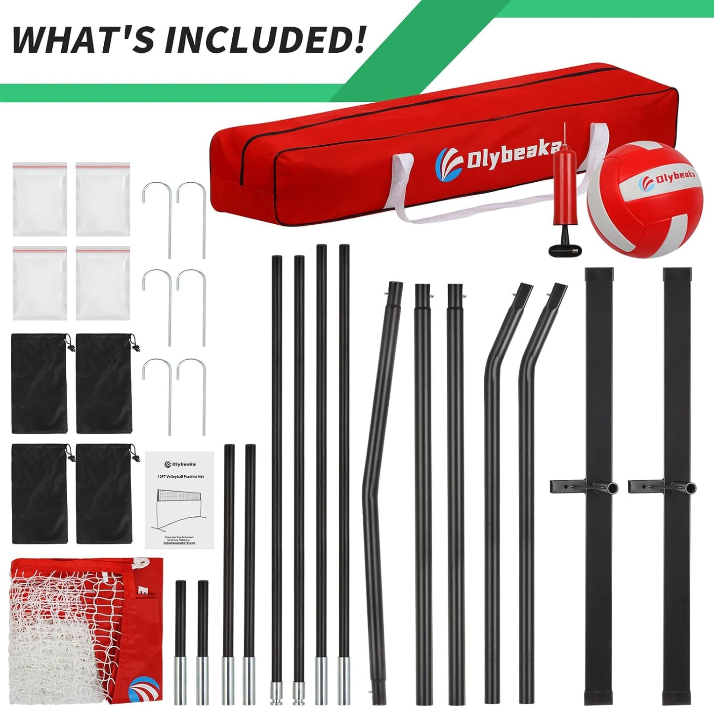 Portable Volleyball Net 5-Height Adjustable for Backyard with Widened Base, Tetoron Net, 6 Metal Stakes and 4 Sandbags, 12ft/14ft Volleyball Practice Training Equipment with Carry Bag