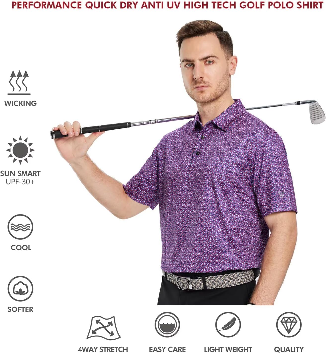 Men's Golf Polo Shirts Short Sleeve Striped Performance Moisture Wicking Dry Fit Golf Shirts for Men