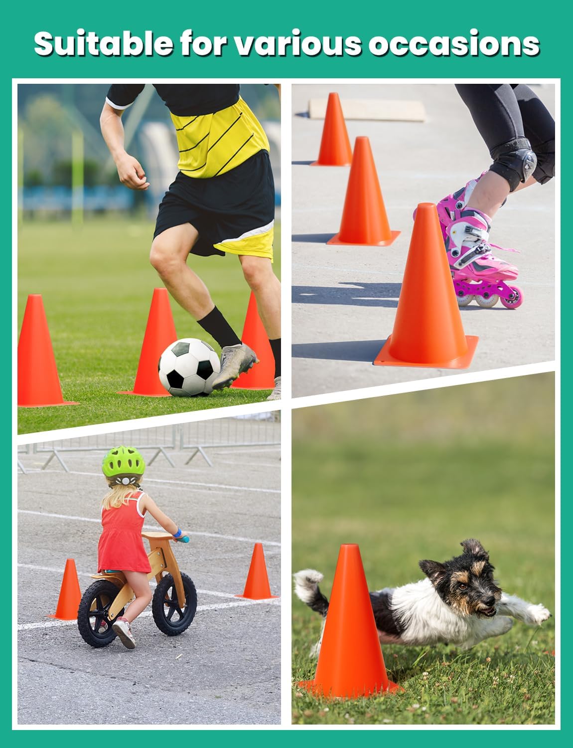 GHB Soccer Cones 7" 9" of 12 24 Pack Disc Soccer Sport Cones Training Field Marker Agility Cones for Basketball, Coaching, Practice Equipment Includes Drills Guide