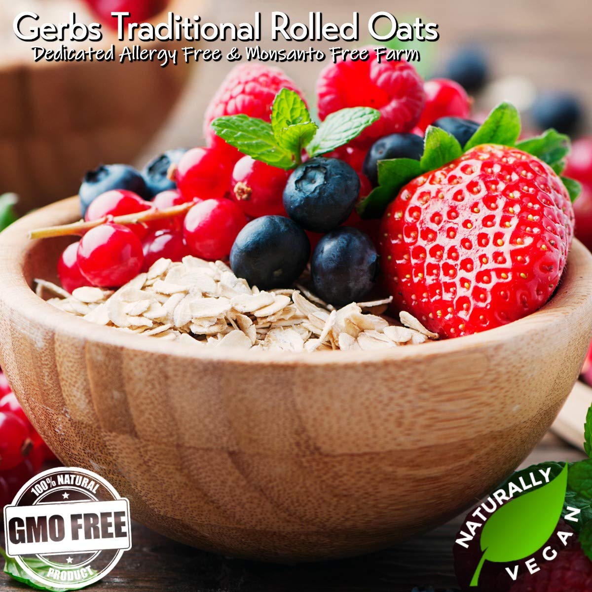 Gerbs Gluten-Free Traditional Rolled Oats 2 lbs. | Carefully Sourced, Premium Grade, Resealable Bag | Hearty Texture, Ideal for Baking & Breakfast | Top 14 Allergen-Free