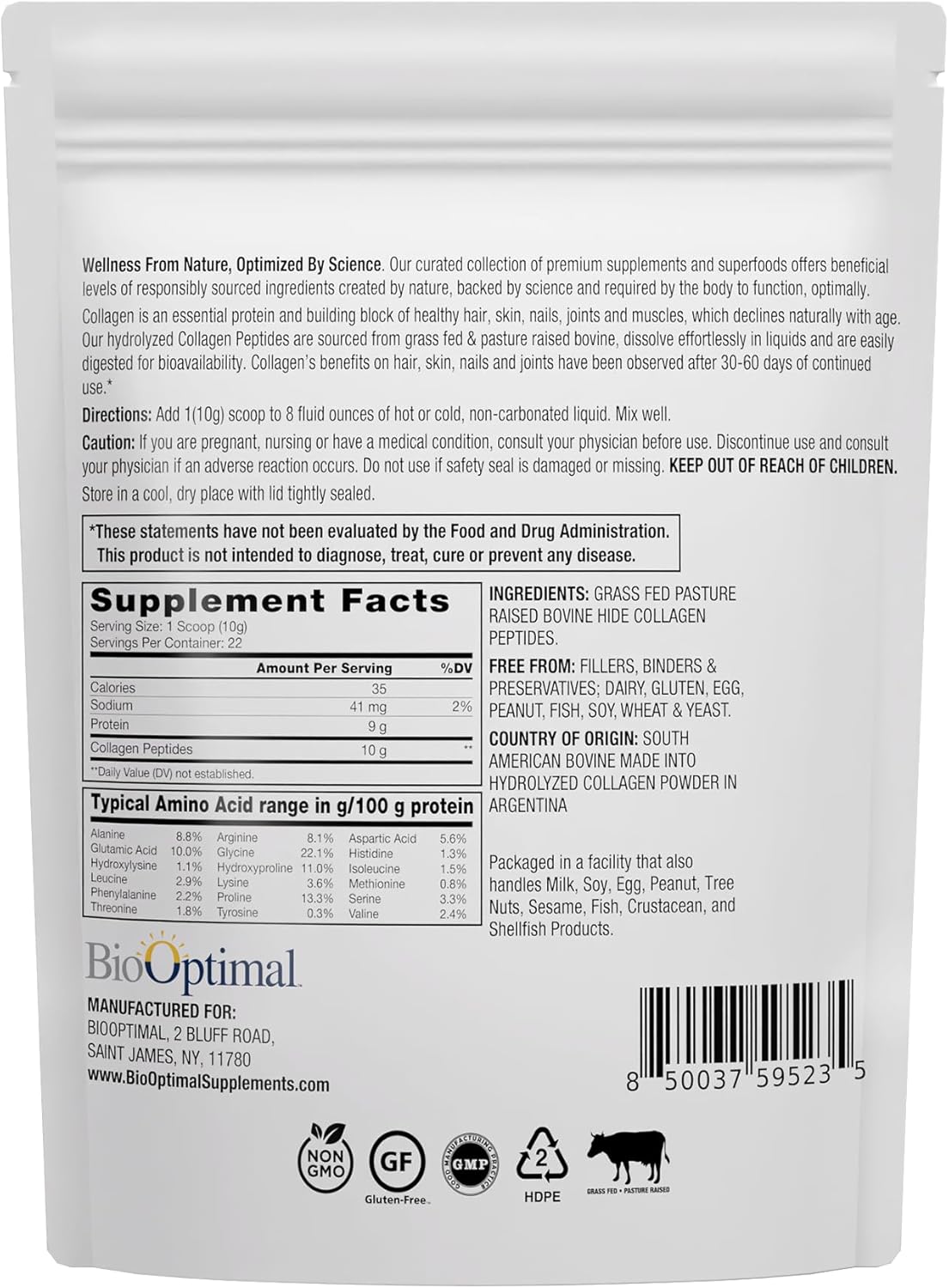 Collagen Peptides Powder - Grass-Fed, Pasture-Raised Hydrolyzed Protein Supplement for Skin, Hair, & Nails - Non-GMO, Zero Sugar Daily Supplement for Men & Women (22 Servings)