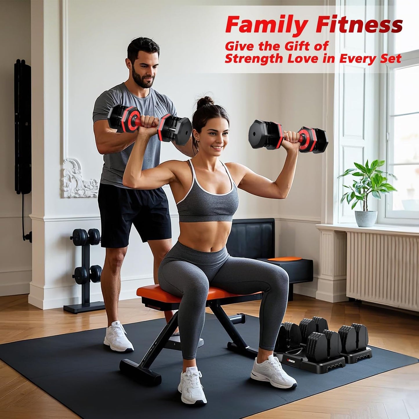 Adjustable Dumbbells Set of 2, 1 Hand Adjustable Weights Dumbbells Set, 5 in 1/10 in 1 Free Dumbbell with Anti-Slip Texture Handle, 25/55/80lb Pair Weight Set For Home Gym Suit both Men and Women