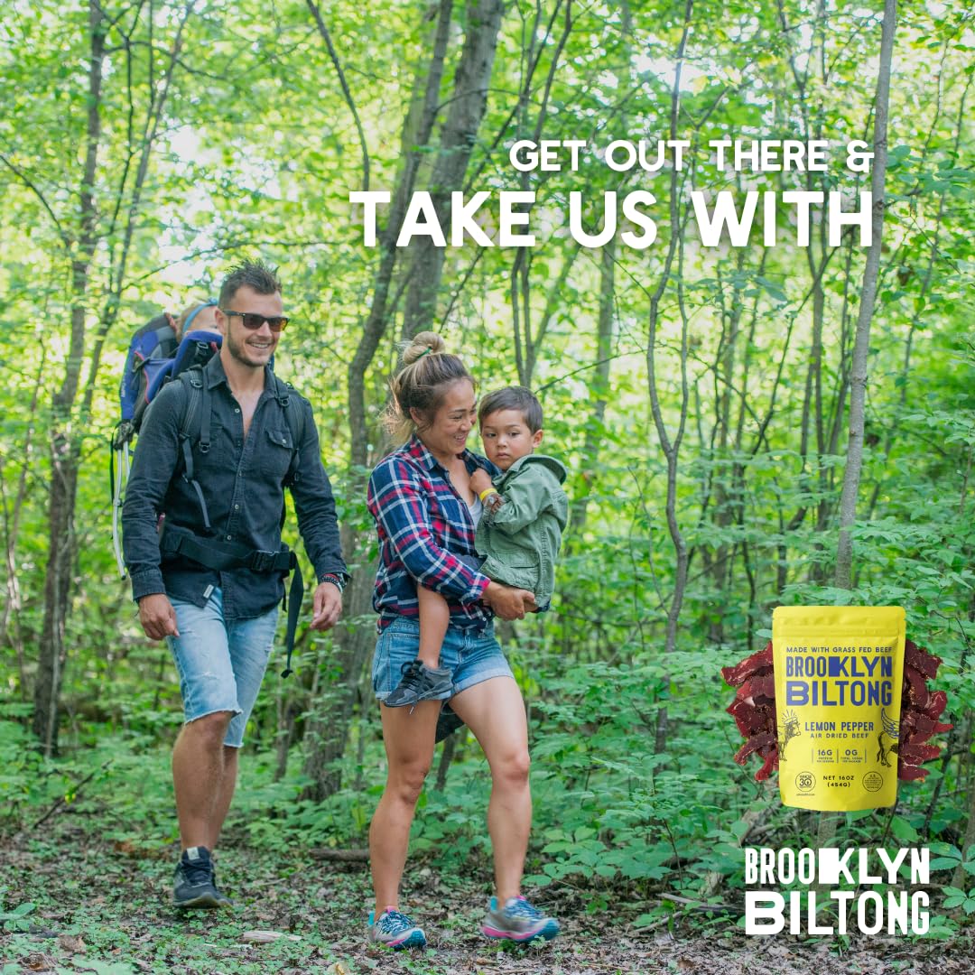 Brooklyn Biltong Air Dried Grass Fed Beef Snack, South African Beef Jerky (8oz, Pack of 2) - Whole30 Approved, Paleo, Keto, Gluten Free, Sugar Free, Made in USA - (Lemon Pepper)