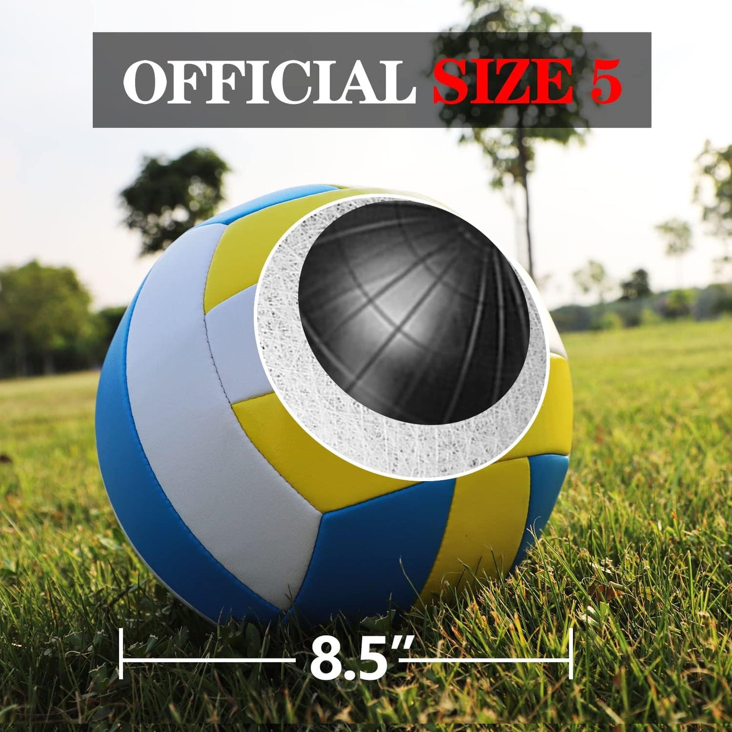 Volleyball Net Outdoor - Portable Volleyball Set for Backyard with Professional Volleyball Net, Wrap Yarn Volleyball and Pump, Boundary Line, Carry Bag
