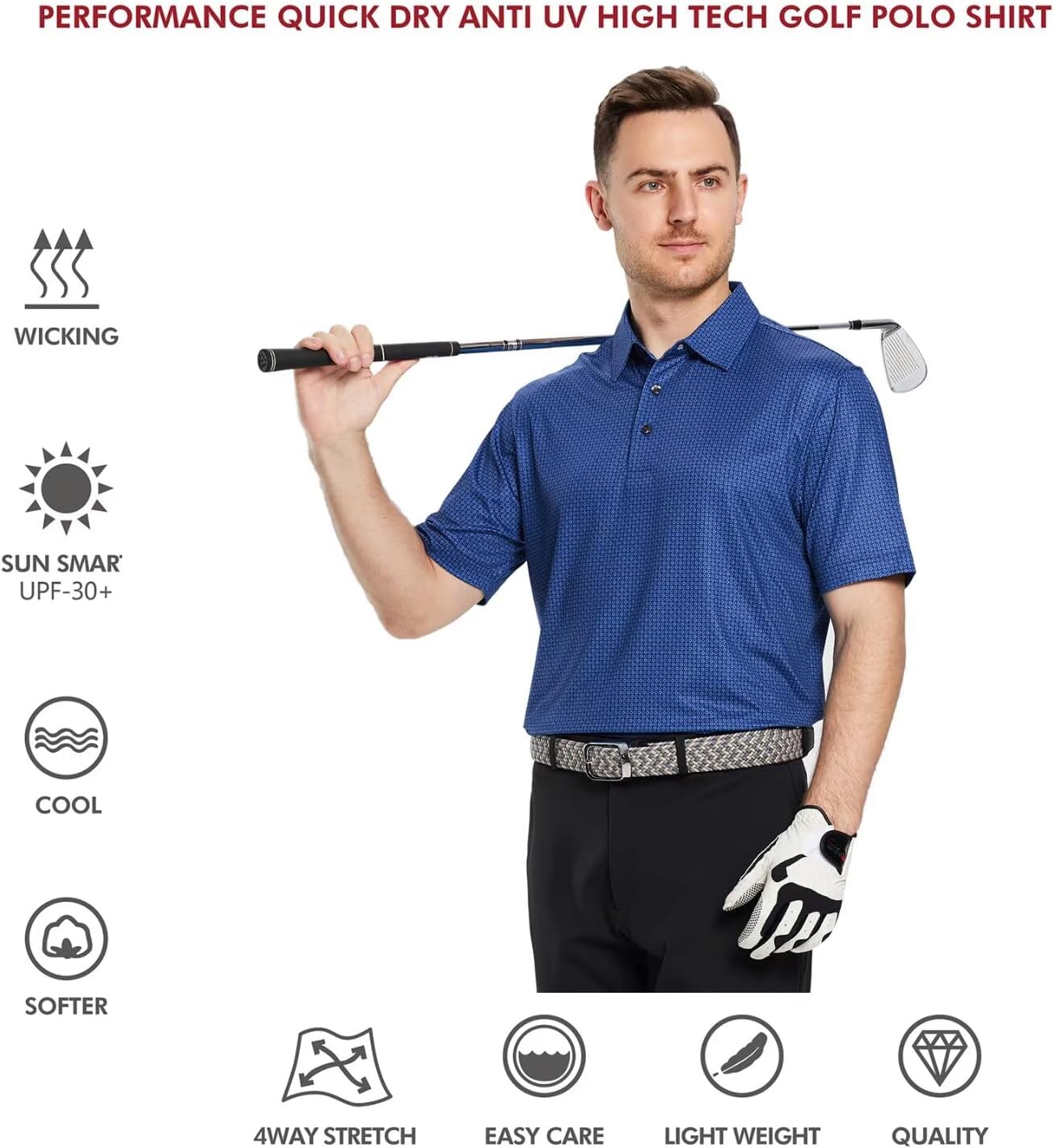 Men's Golf Polo Shirts Short Sleeve Striped Performance Moisture Wicking Dry Fit Golf Shirts for Men