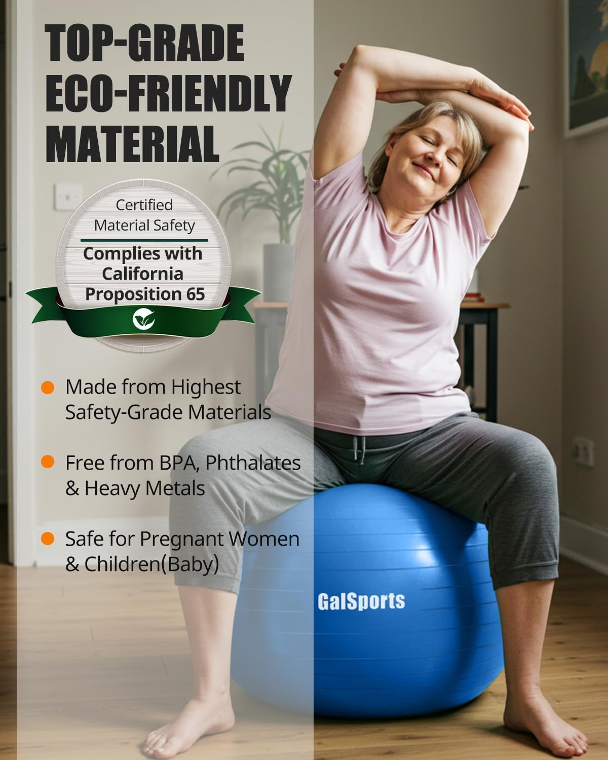 GalSports Anti-Burst Slip Resistant Stability Ball - Swiss Ball for Home Gym & Physical Therapy