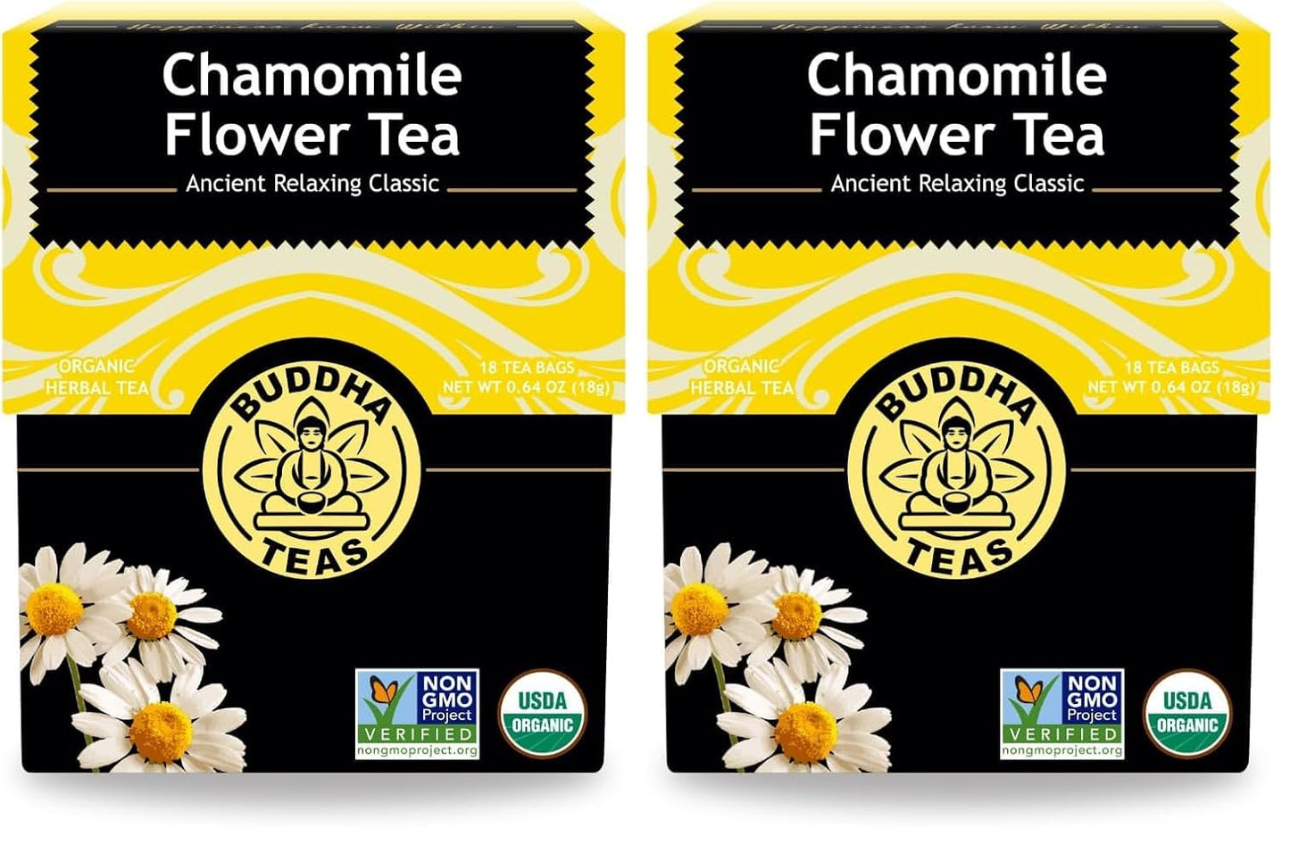 Buddha Teas Organic Chamomile Flower Tea - OU Kosher, USDA Organic, CCOF Organic, 18 Bleach-Free Tea Bag (Pack of 2)