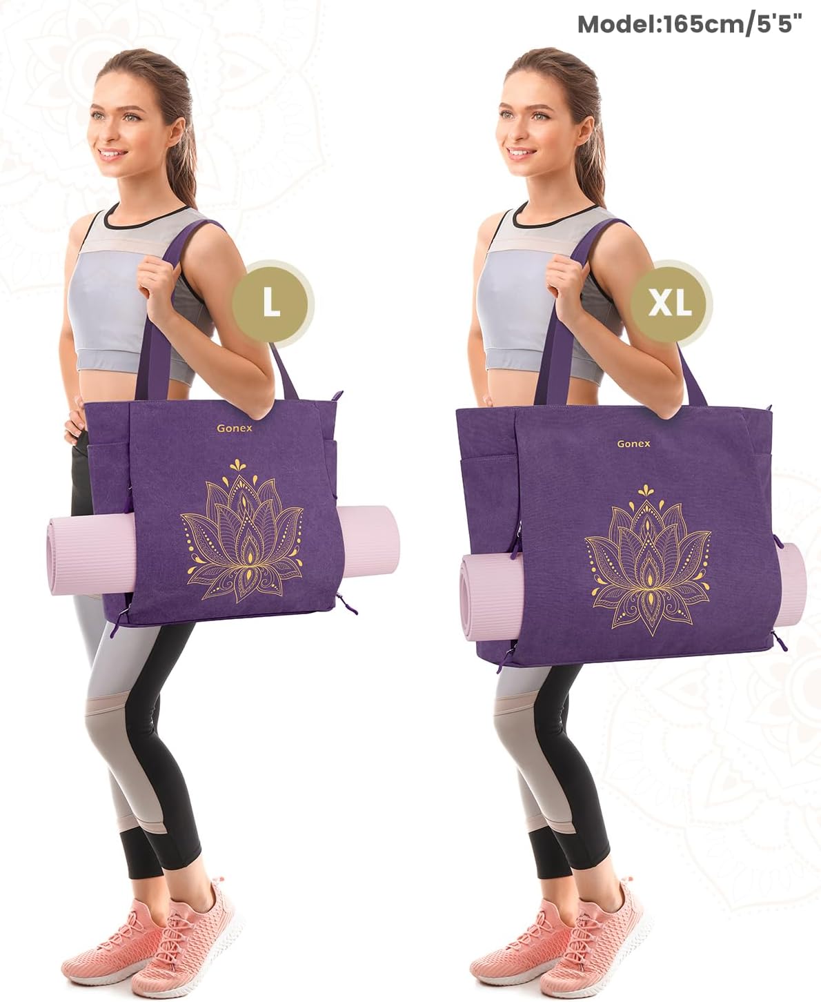 Gonex Yoga Mat Bag, Large Tote Bag with Multi Pockets for Women Men, Canvas Mat Carrier, Full Zipper Easy Access for Pilates Gym Travel