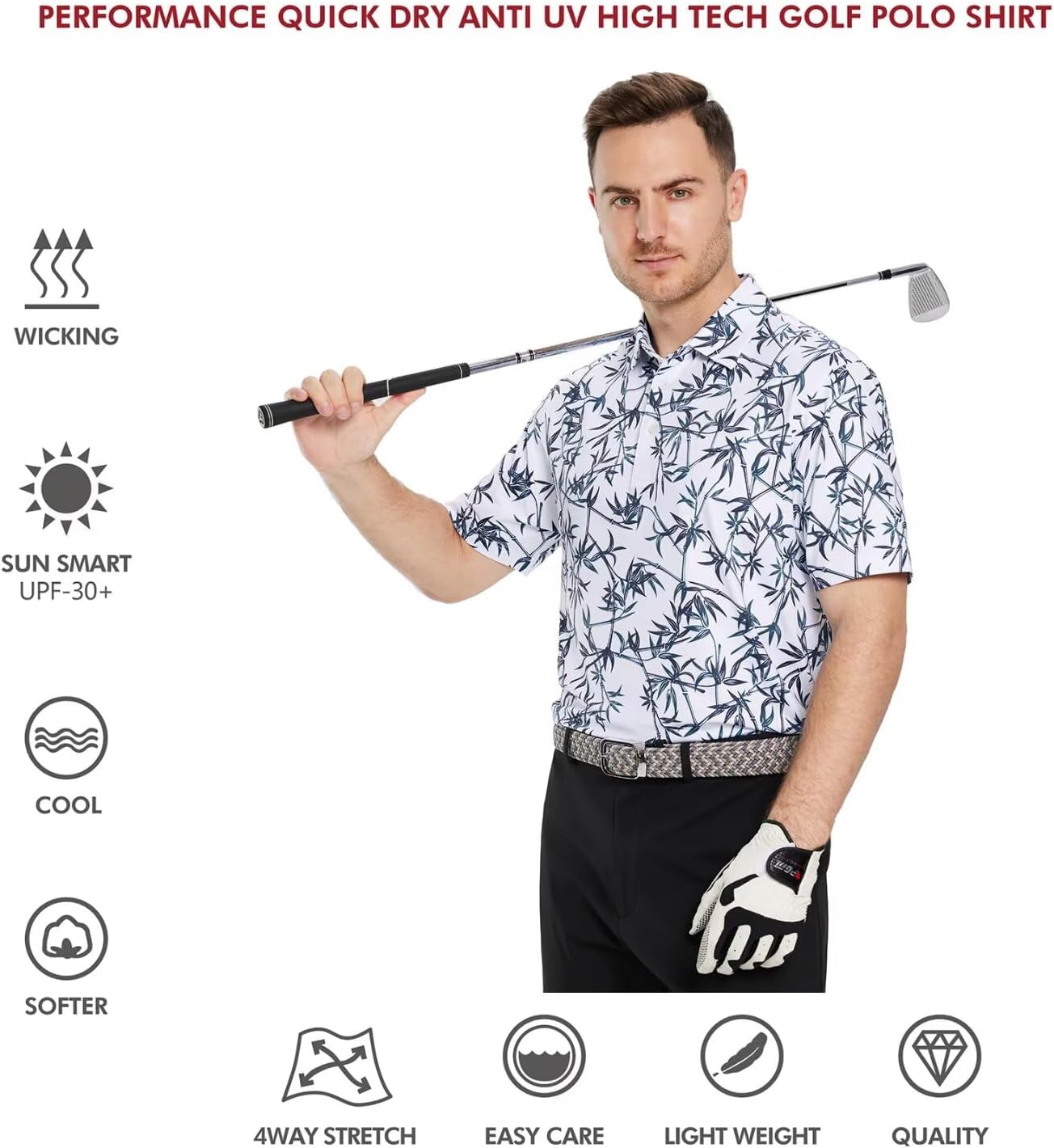 Men's Golf Polo Shirts Short Sleeve Striped Performance Moisture Wicking Dry Fit Golf Shirts for Men