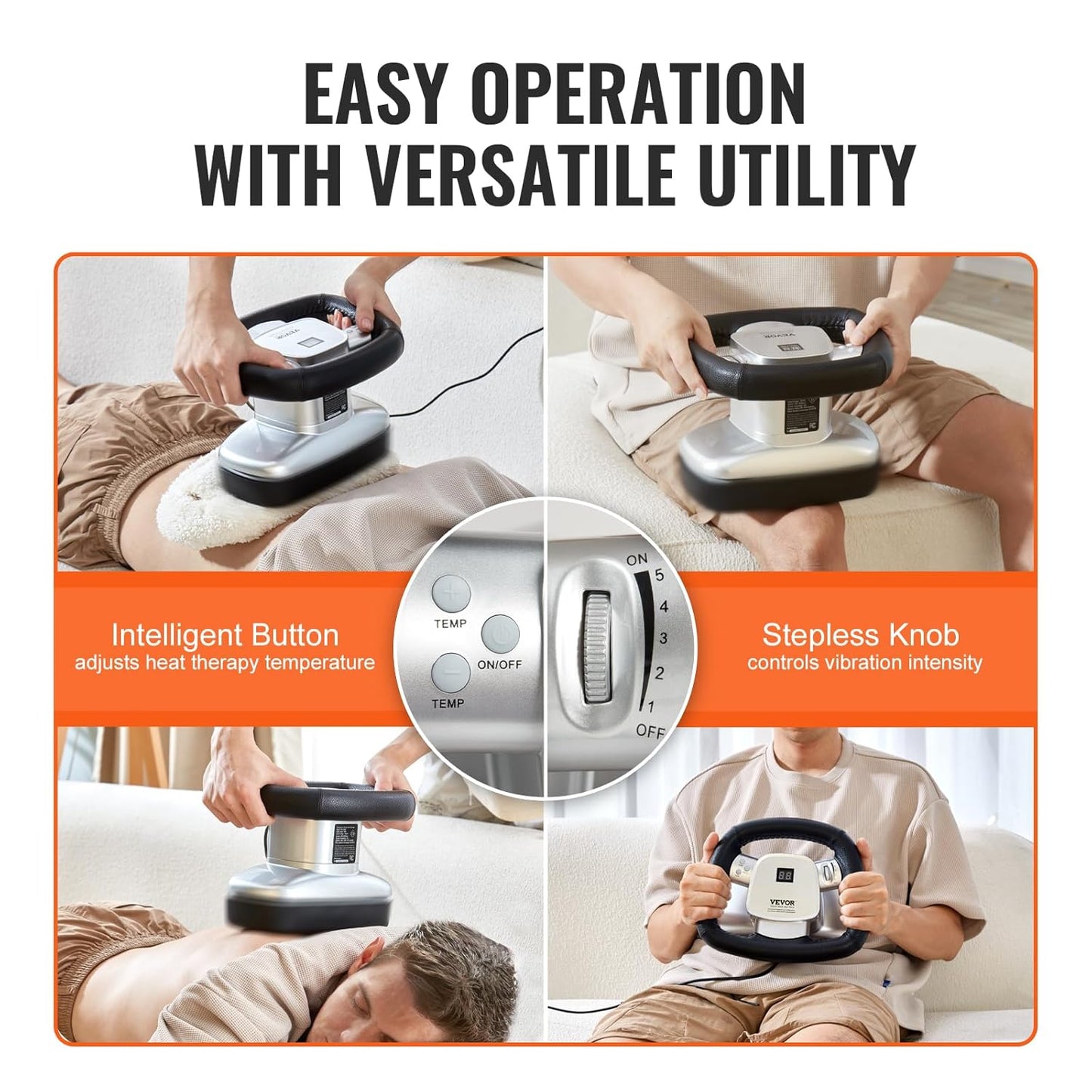 VEVOR Chiropractic Massager with Heat and Adjustable Vibration, Professional Orbital Handheld Therapeutic Body Massage Tool for Back, Neck, Shoulder Muscle Pain Relief