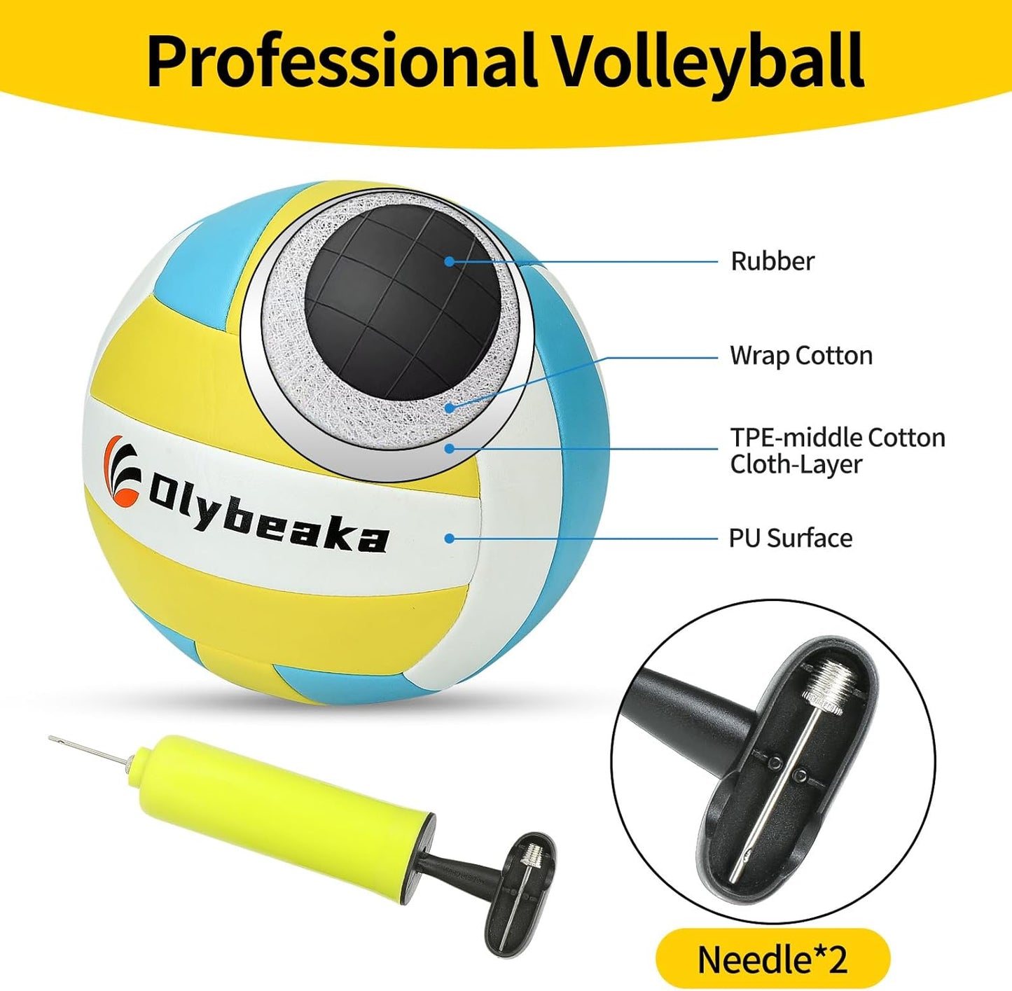 20FT Outdoor Volleyball Net Set System for Backyard Beach with Anti-Sagging Net, Iron Adjustable Height Poles, Soft PU Volleyball and Pump, Carry Bag - Instant Set Up & Durable