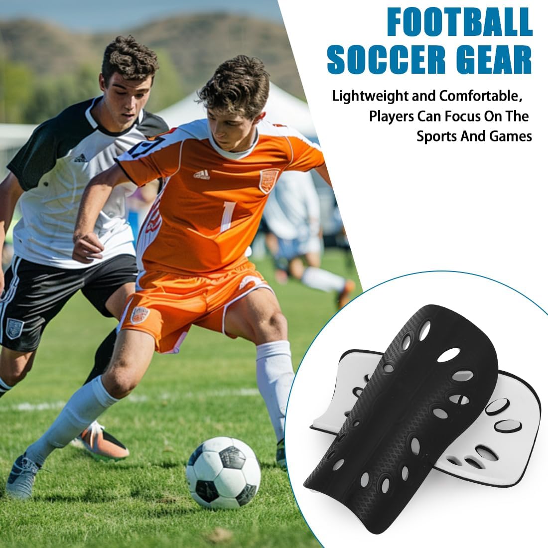 Soccer Shin Guards for Kids Youth, 2 Pairs Breathable Shin Pads for Boys Girls Teens Adults, Lightweight Football Equipment Cushion Protection for Men Women