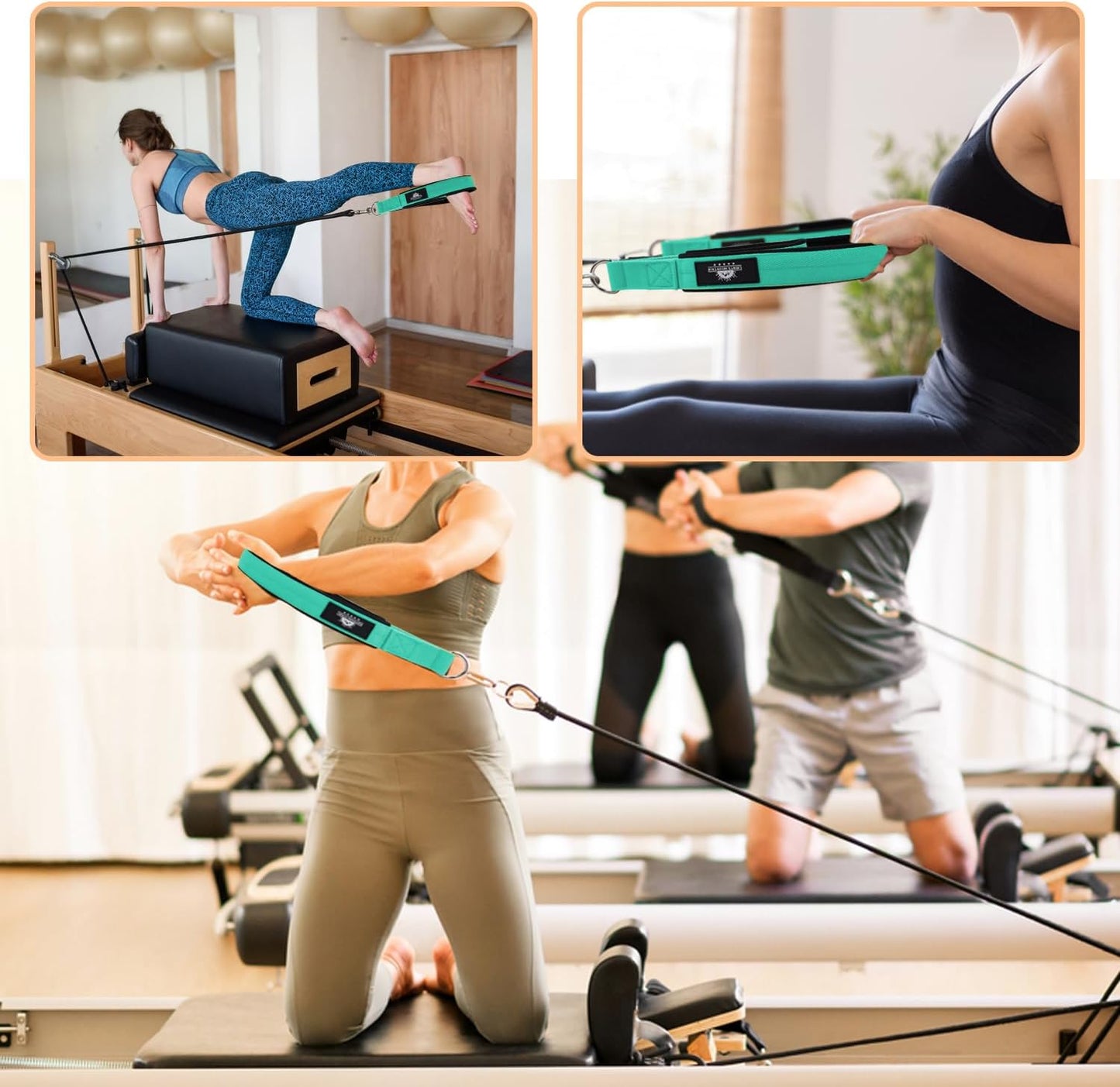 1 Pair Pilates Double Loop Straps for Reformer Fitness D-Ring Straps Handle, Yoga Exercise Accessories for Home Gym Workout