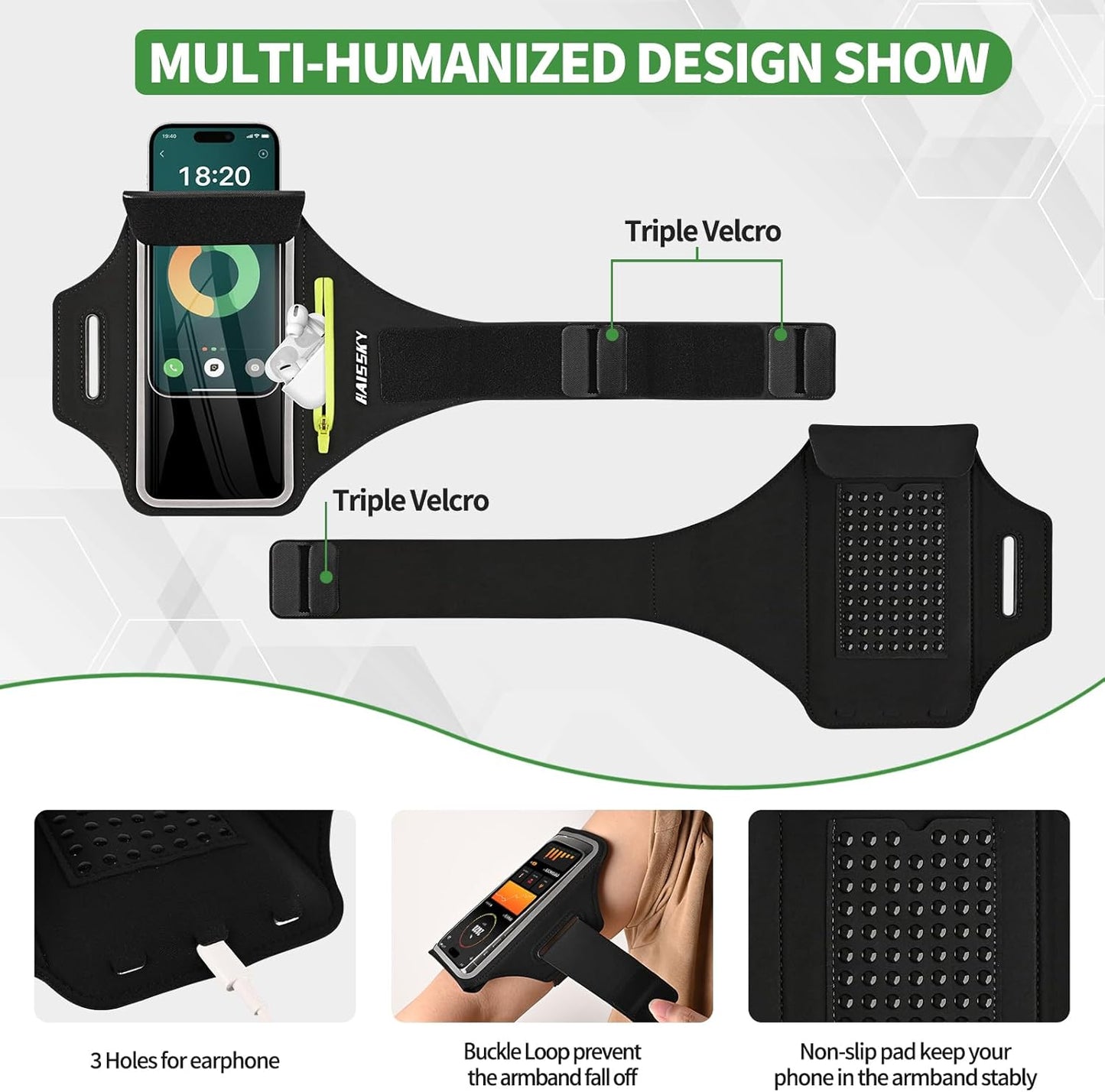 Running Armband with Earphone Bag for iPhone 16/15/14 Max/Pro/Plus & Galaxy S20/S10, Touchscreen Compatible, Phone Holder for Running with Card Slot & Key Pockets, Fit Up to 6.9 Phone