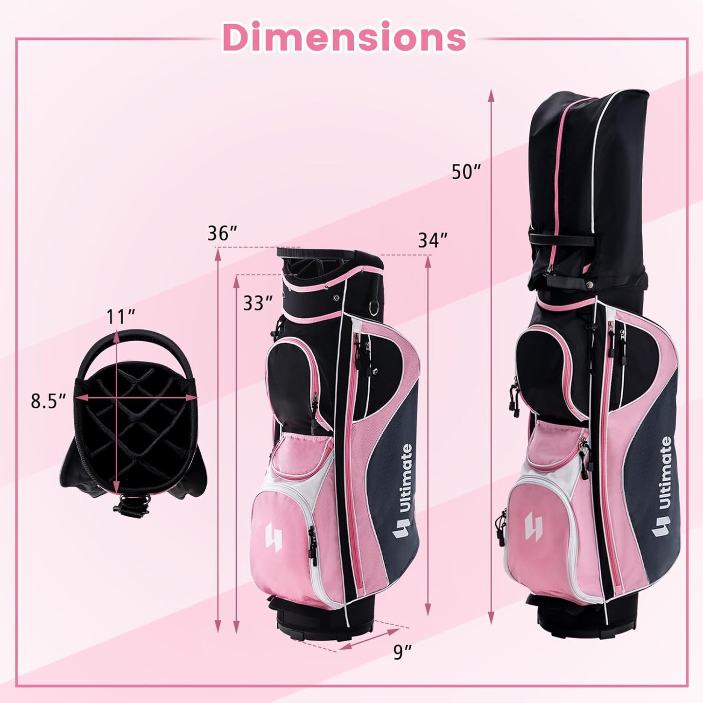 ULTIMATE Women's Complete Golf Club Set, 9/11pcs Right Handed Ladies Golf Clubs Set w/ 460cc Alloy Driver, #3 Fairway Wood, Hybrid, #6/#7/#8/#9/#P Irons & Putter