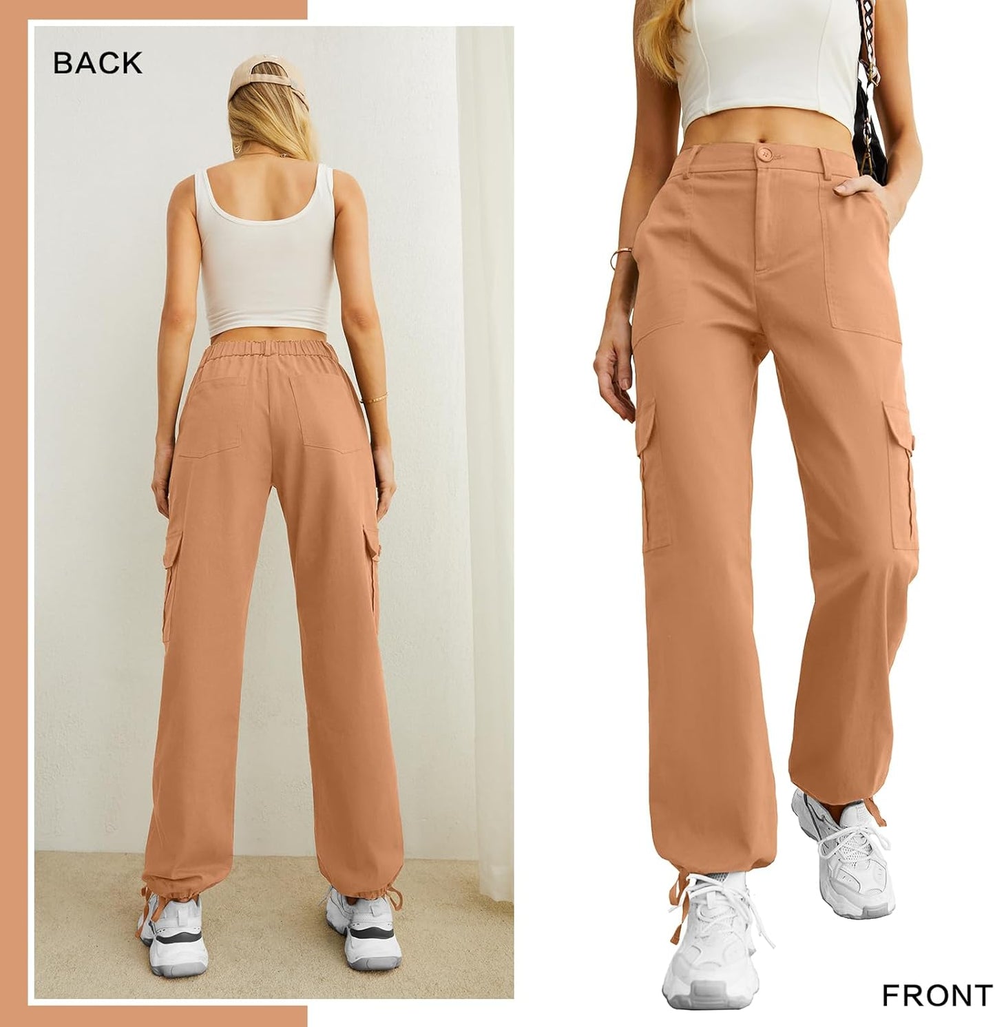 Lepunuo Women's High Waisted Cargo Pants Travel Y2K Streetwear Baggy Stretchy Pants with 6 Pockets Drawstring Ankle Cuffs
