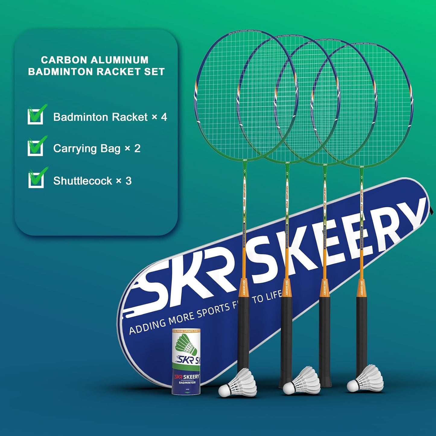 Professional Badminton Set with Winch System,Portable Badminton Net includes Carbon Aluminum Badminton Rackets Set of 4,3 Shuttlecocks and Carrying Bag,Badminton Sets for Backyards,Beach