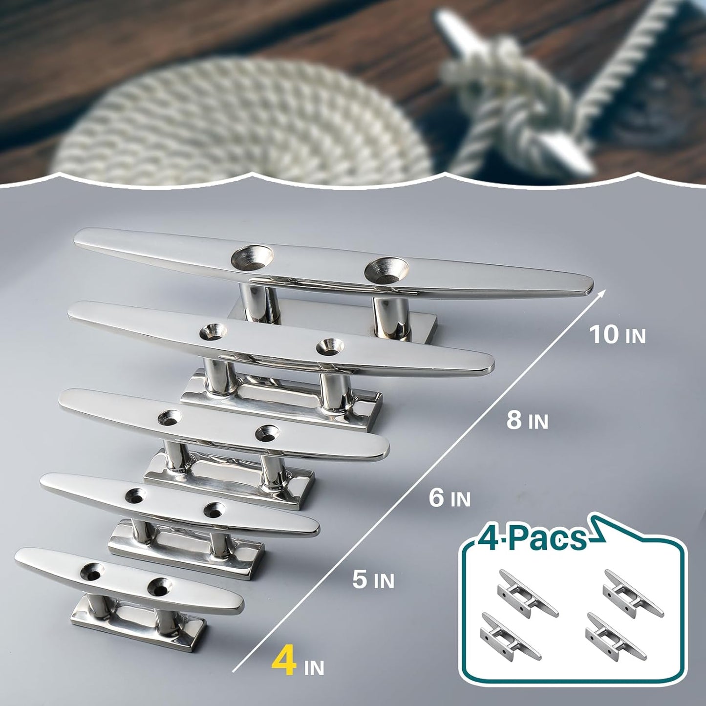 Boat Cleats Marine Grade 316 Stainless Steel Boat Mooring Cleat Pack of 4, Installation Accessories Included