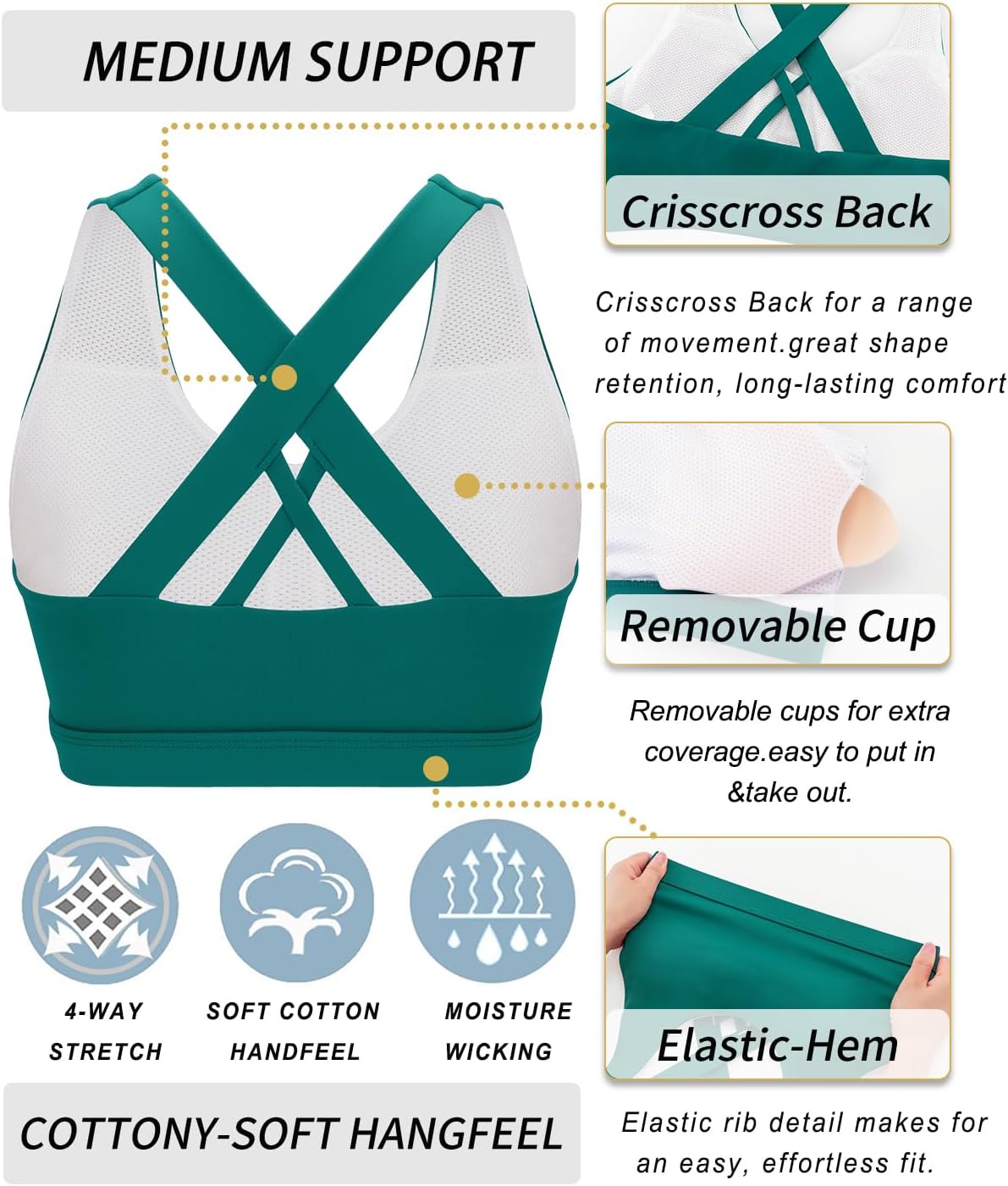 RUNNING GIRL Sports Bra for Women, Criss-Cross Back Padded Strappy Sports Bras Medium Support Yoga Bra with Removable Cups