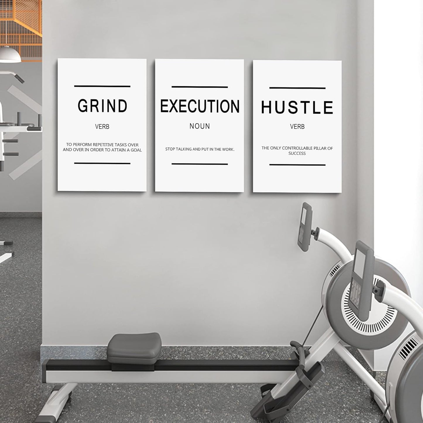 Framed Canvas Wall Art Success Quote, Office Wall Art, White Large Poster, Positive Motivational Set of 3 Prints, Grind Execution Hustle Poster, Inspirational Print