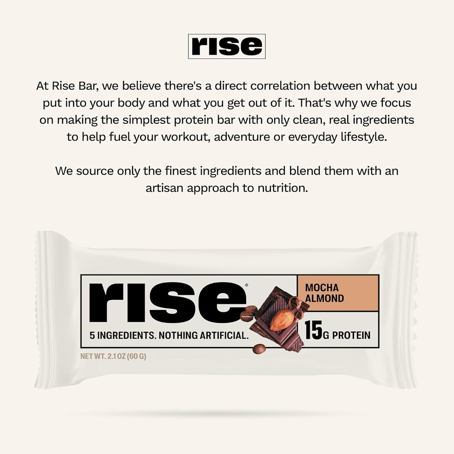 Rise Whey Protein Bars - Mocha Almond | Breakfast Bar & Protein Snack 15g Protein 4g Fiber Just 5 Whole Food Ingredients Gluten-Free Soy Free