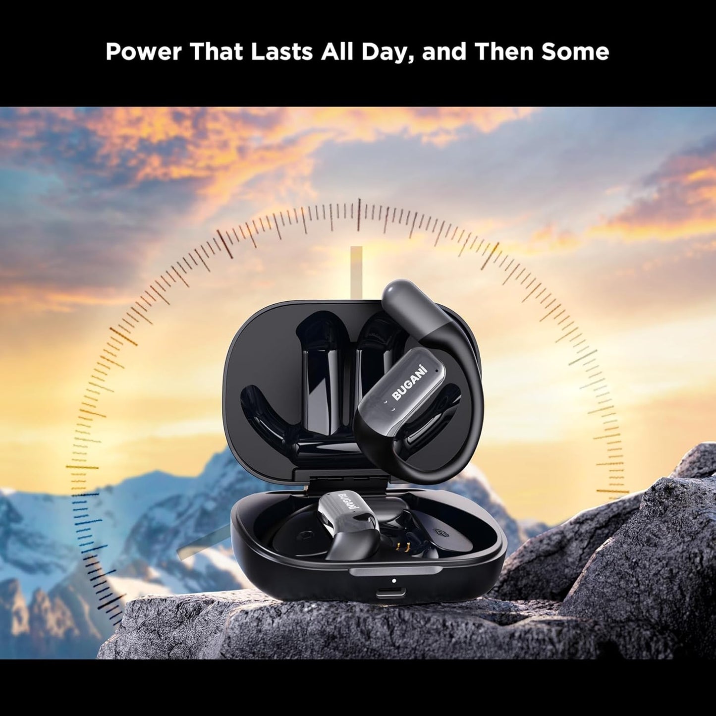 BUGANI Open Ear Headphones Wireless Earbuds,5.4 Bluetooth Headphones, IPX5 Waterproof Ear Buds for Running Workout Cycling Gift (Black)