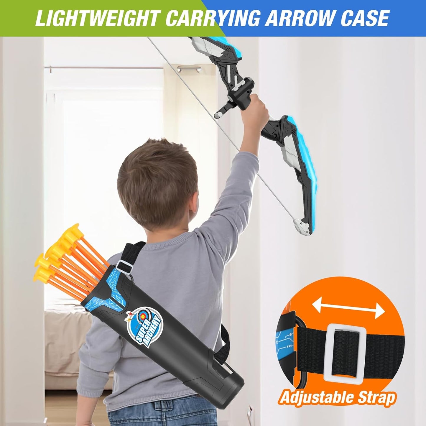 2 Pack Bow and Arrow with Moving Target for Kids, LED Light Up Archery Set with 24 Suction Cup Arrows, 6 Score Targets & 2 Quiver, Indoor Outdoor Sport Gifts for Boys Girls Ages 4-12