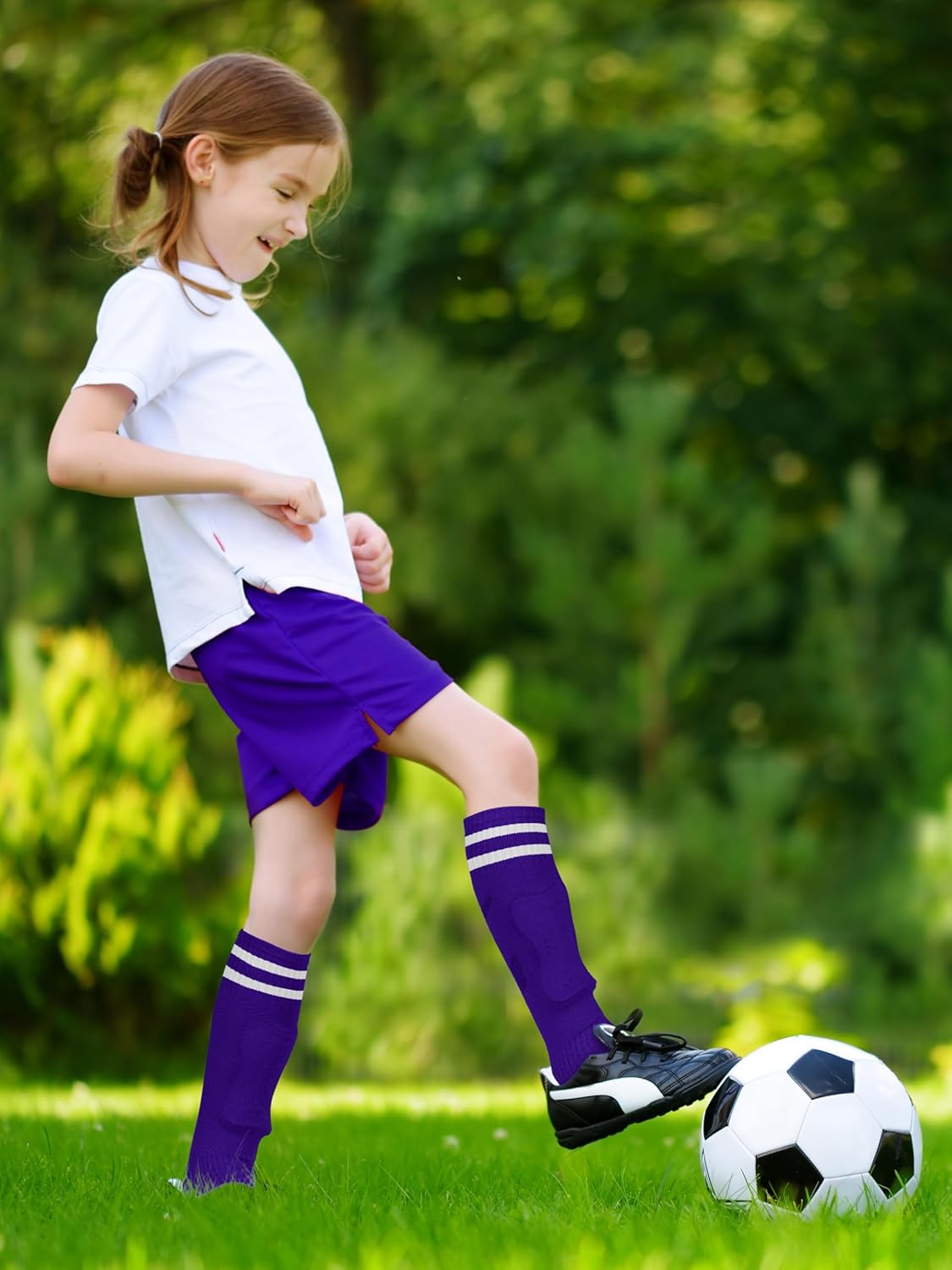 Kids Soccer Shin Guards and Socks Toddler Soccer Shin Pads Protective Defender Gear for 3-15 Years Old Youth Boys Girls