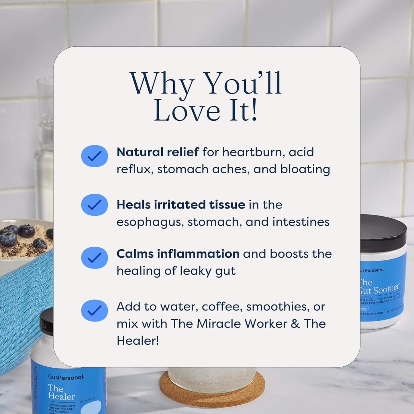 The Gut Soother L-Glutamine Powder Supplement: Restore Gut Lining, Soothe Digestive Discomfort While Promoting Overall Gut Health, 30 Servings (Chocolate)