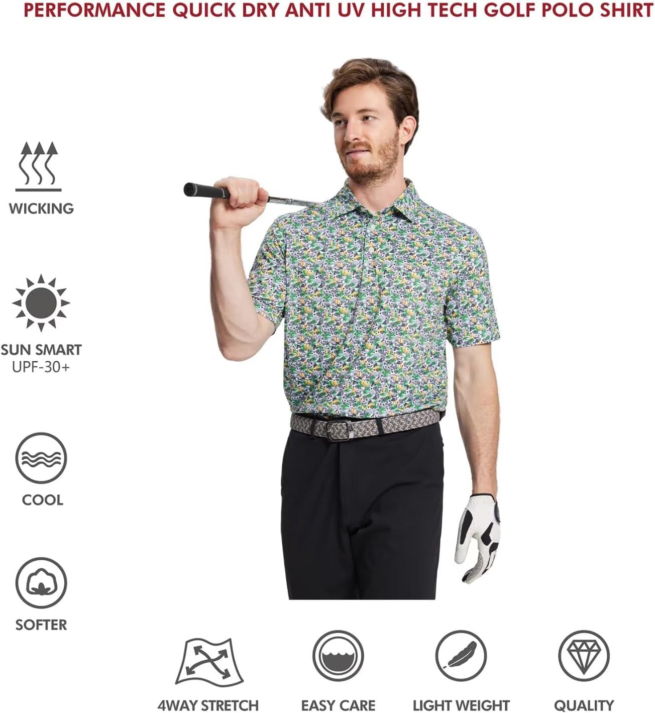 Men's Golf Polo Shirts Short Sleeve Striped Performance Moisture Wicking Dry Fit Golf Shirts for Men