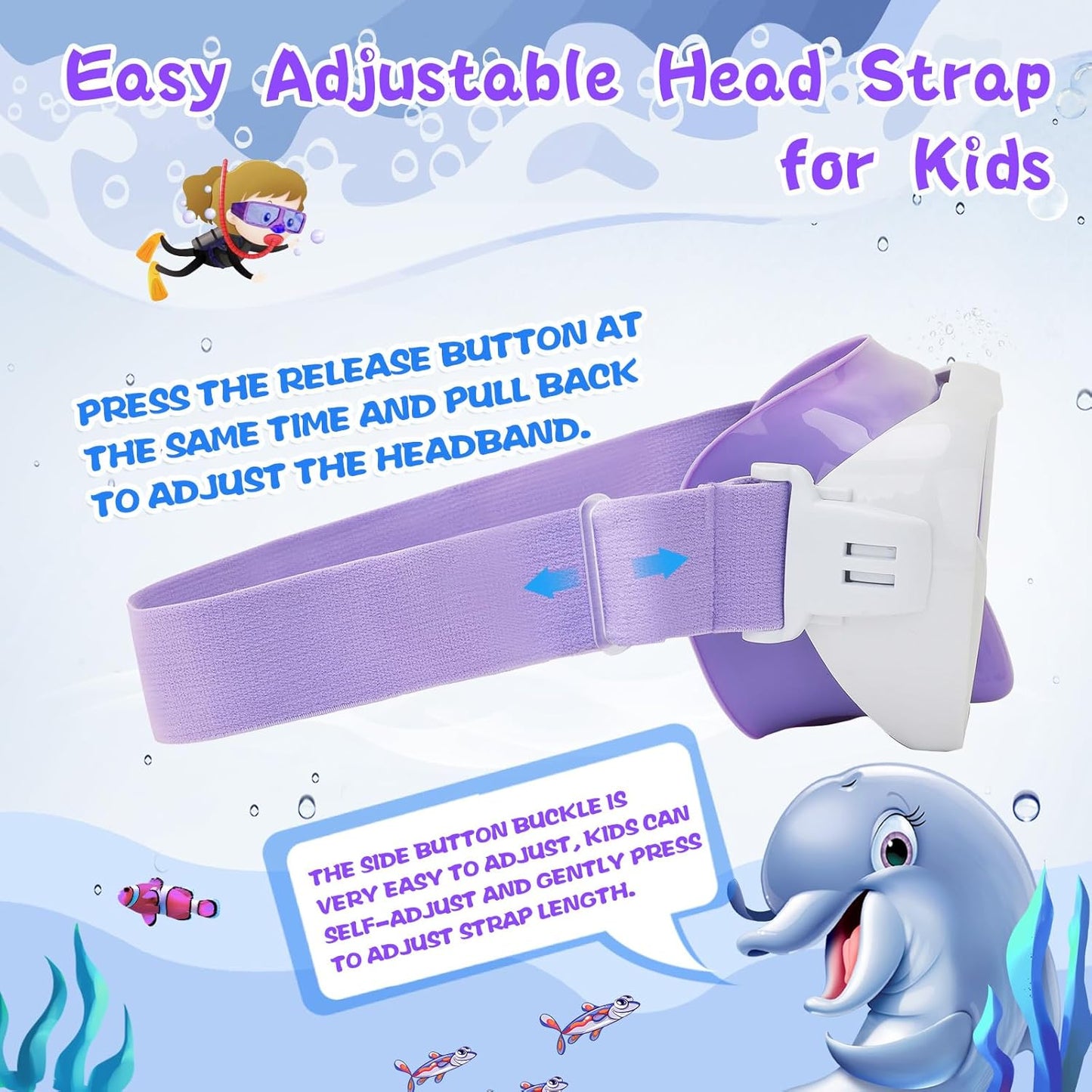 Kids Swim Goggles 180° Snorkel Diving Mask with Nose Cover, Anti-Fog Kids Swimming Goggles with Elastic Fabric Strap for Kids Boys Girls